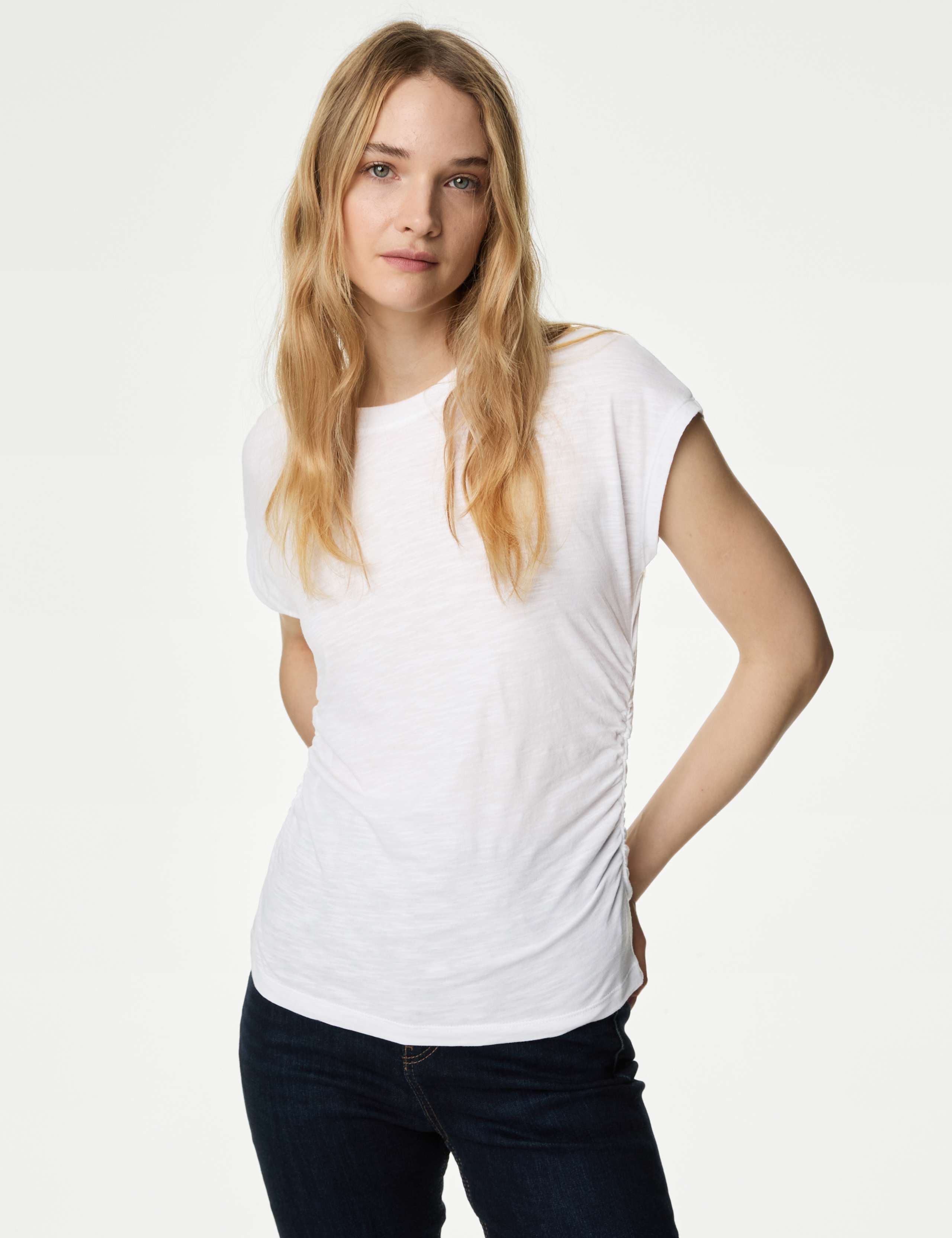 Cotton Rich Ruched T-Shirt 3 of 4