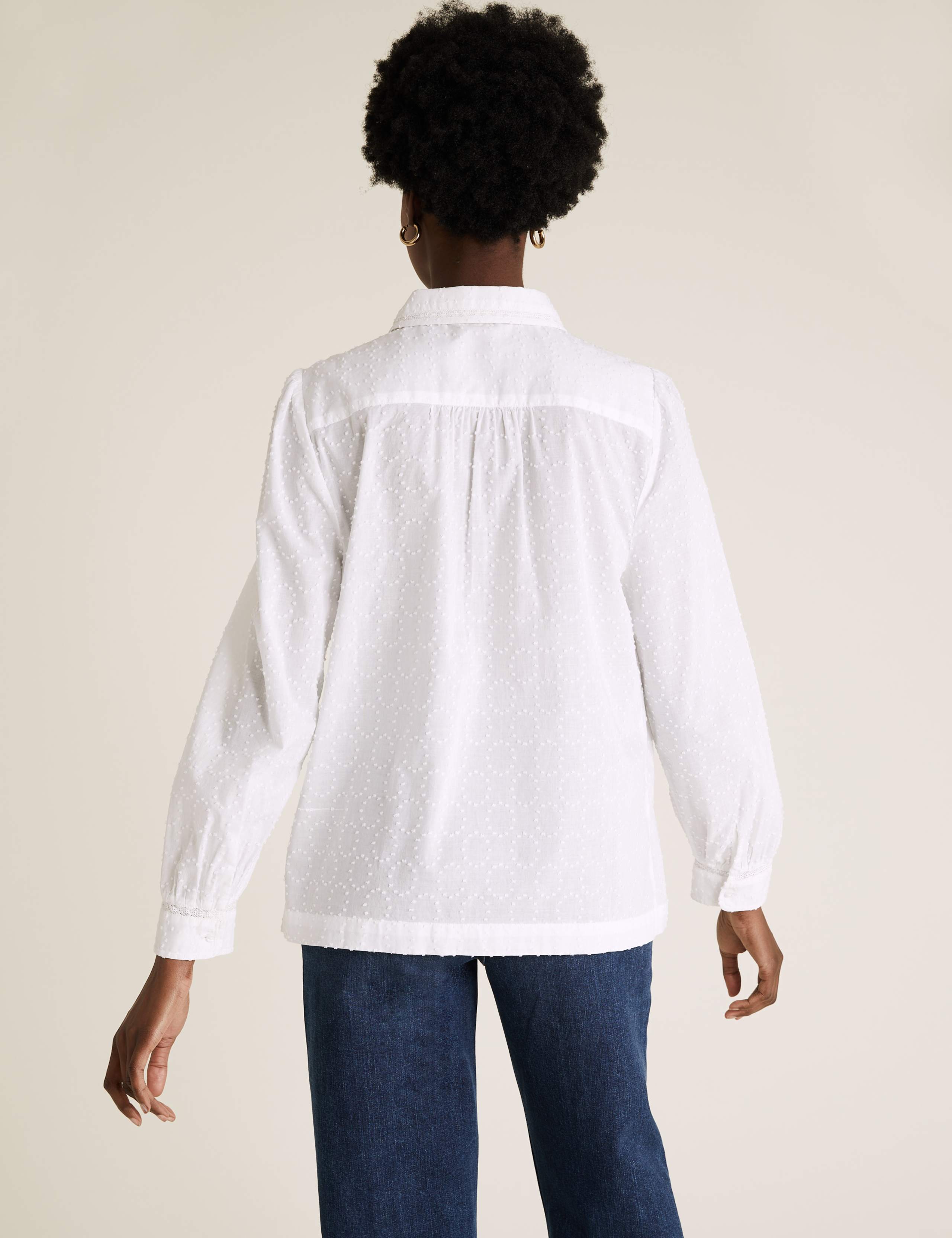 Pure Cotton Textured Lace Insert Blouse 4 of 5