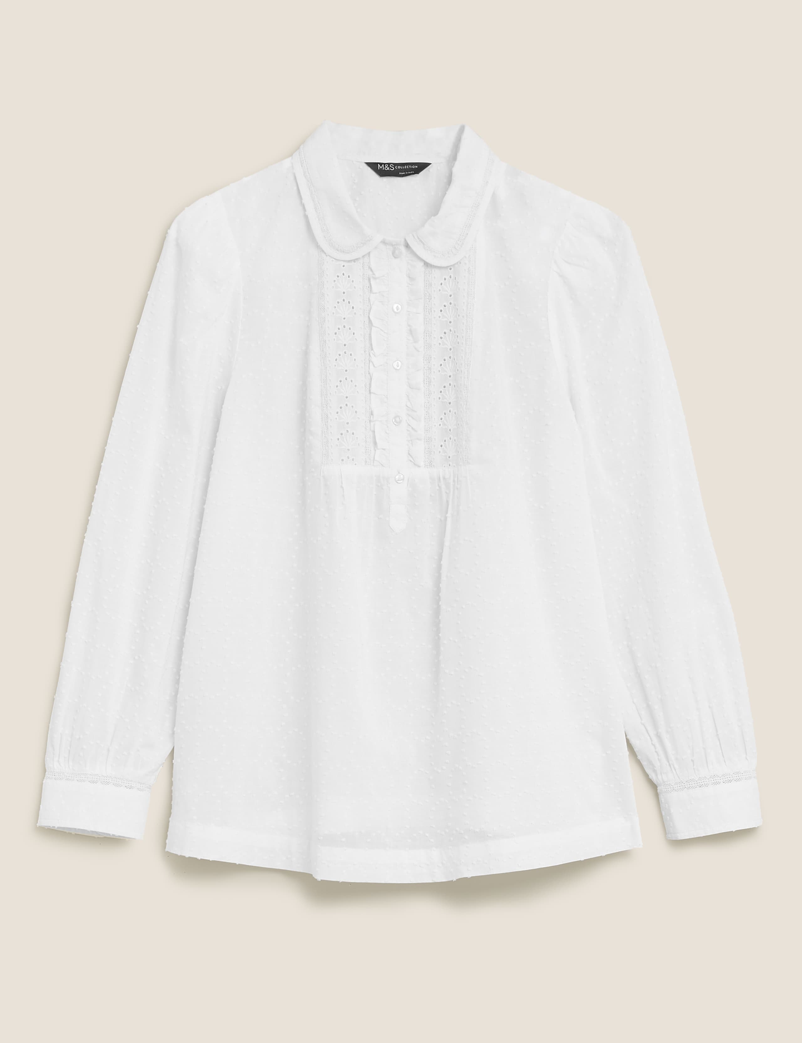 Pure Cotton Textured Lace Insert Blouse 2 of 5