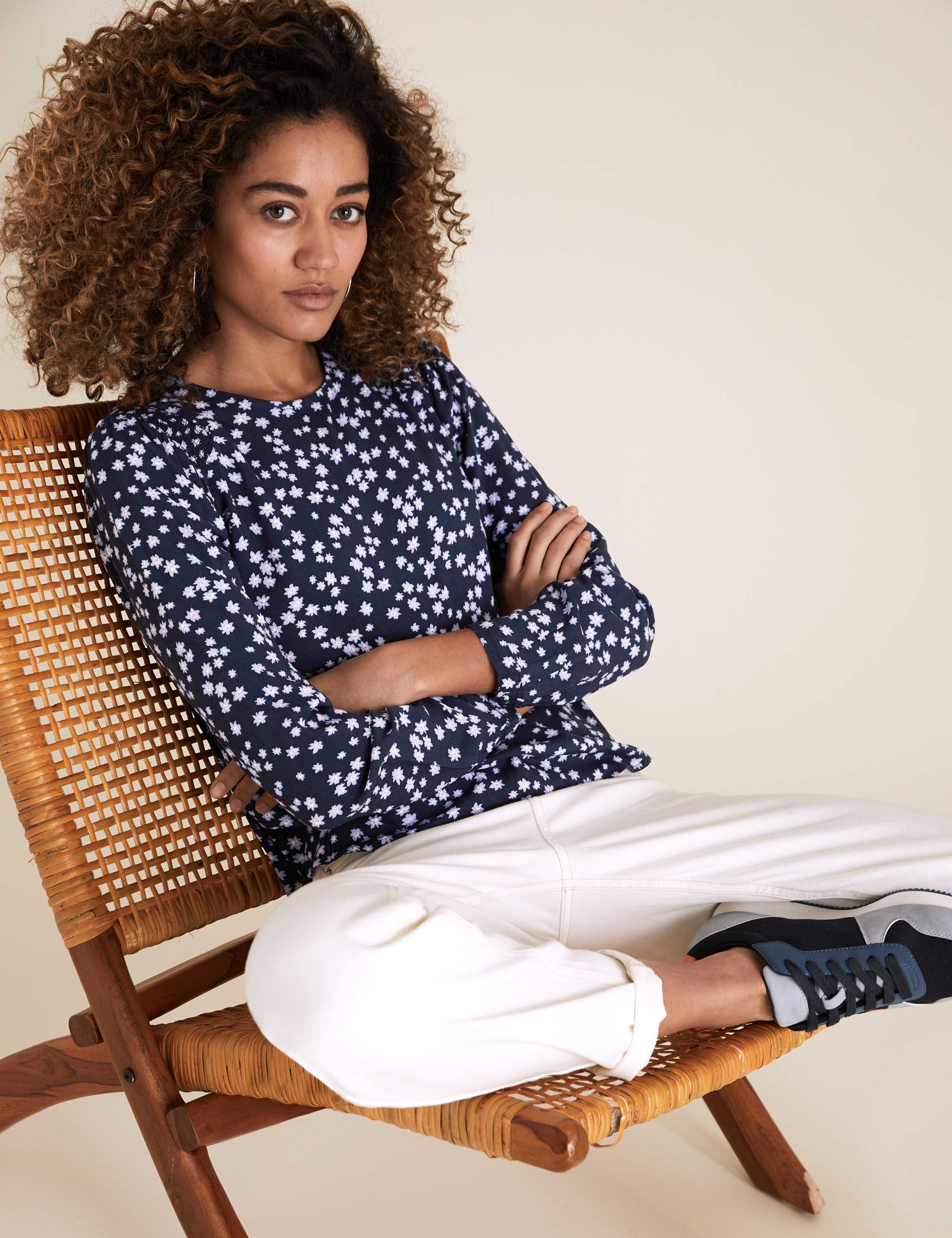 Ditsy Floral Round Neck Long Sleeve Top 1 of 3