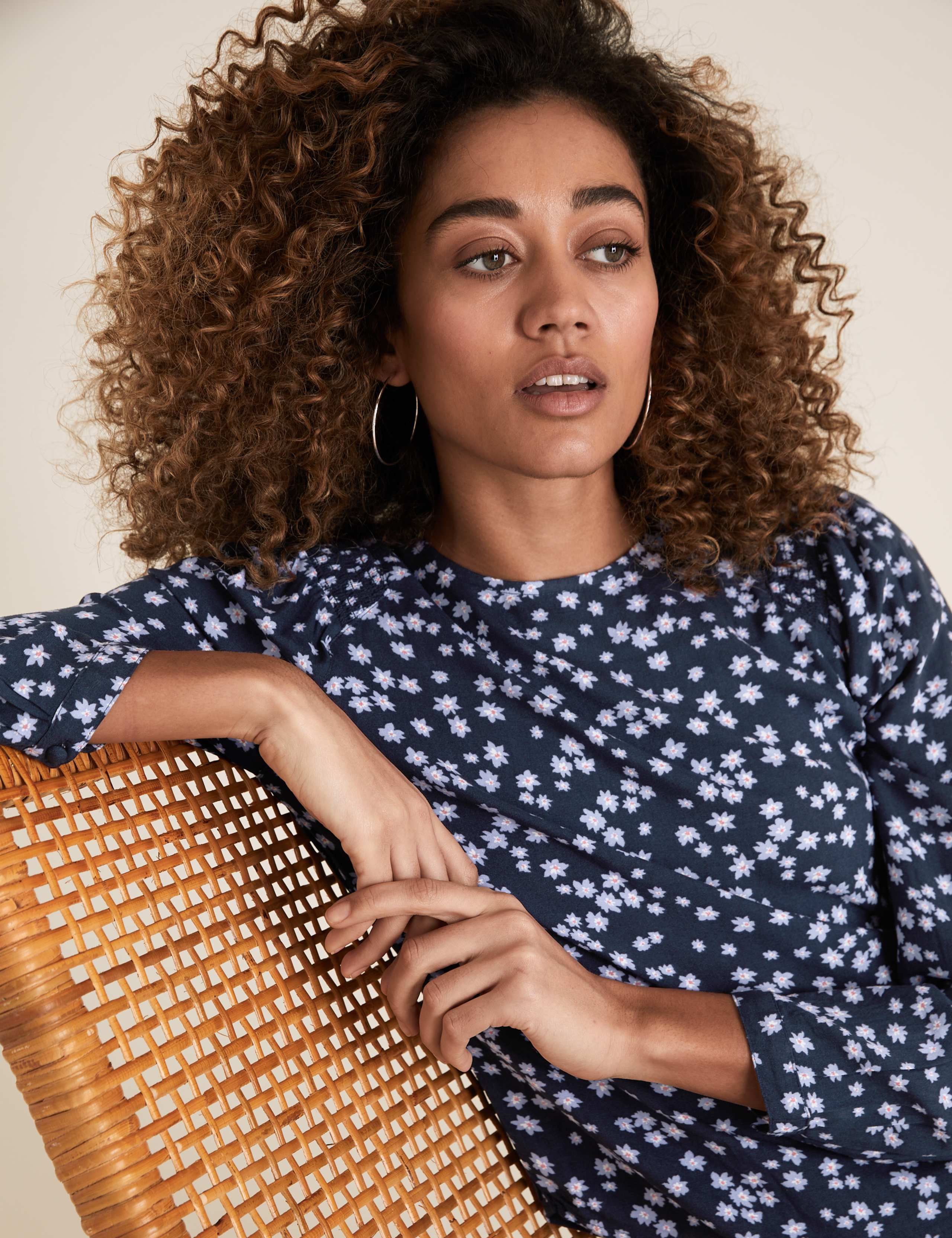 Ditsy Floral Round Neck Long Sleeve Top 2 of 3