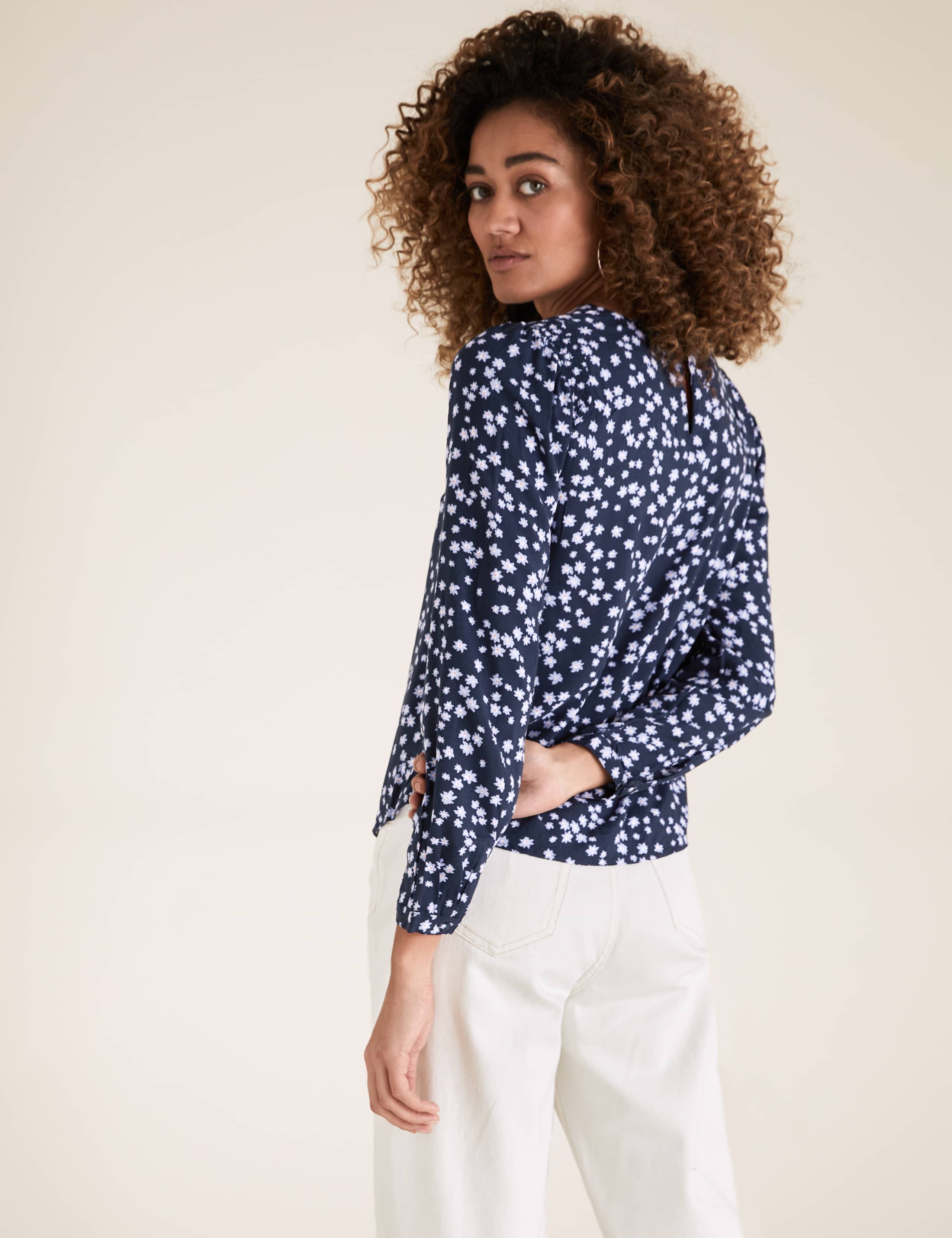 Ditsy Floral Round Neck Long Sleeve Top 3 of 3
