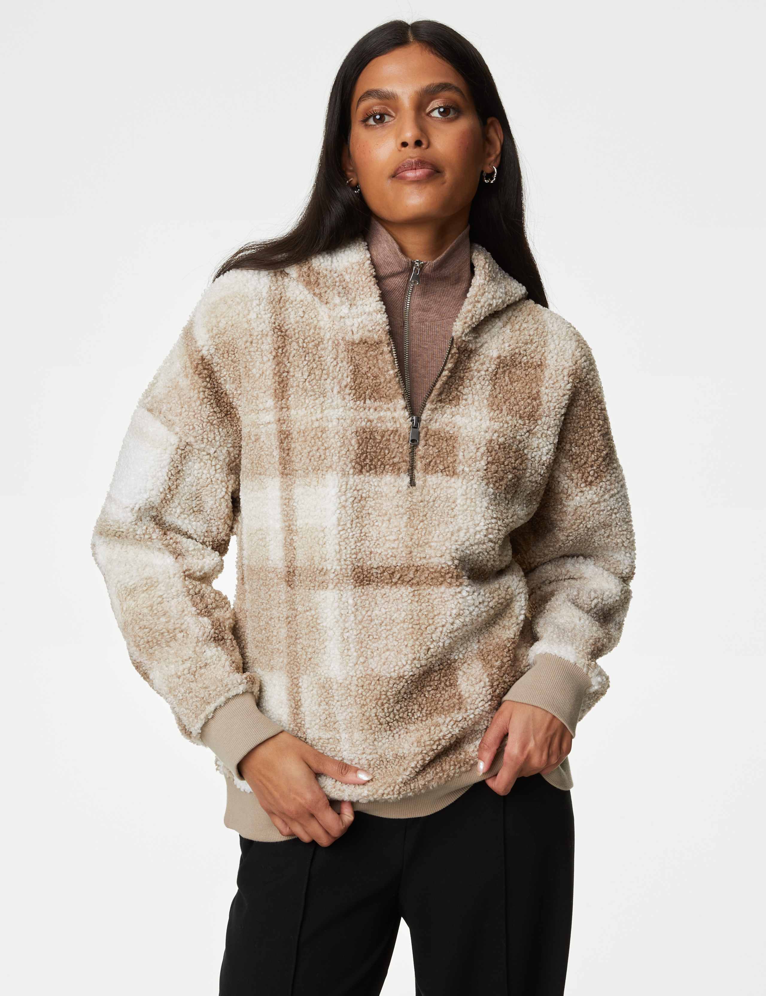Borg Checked Half Zip Hoodie 3 of 6