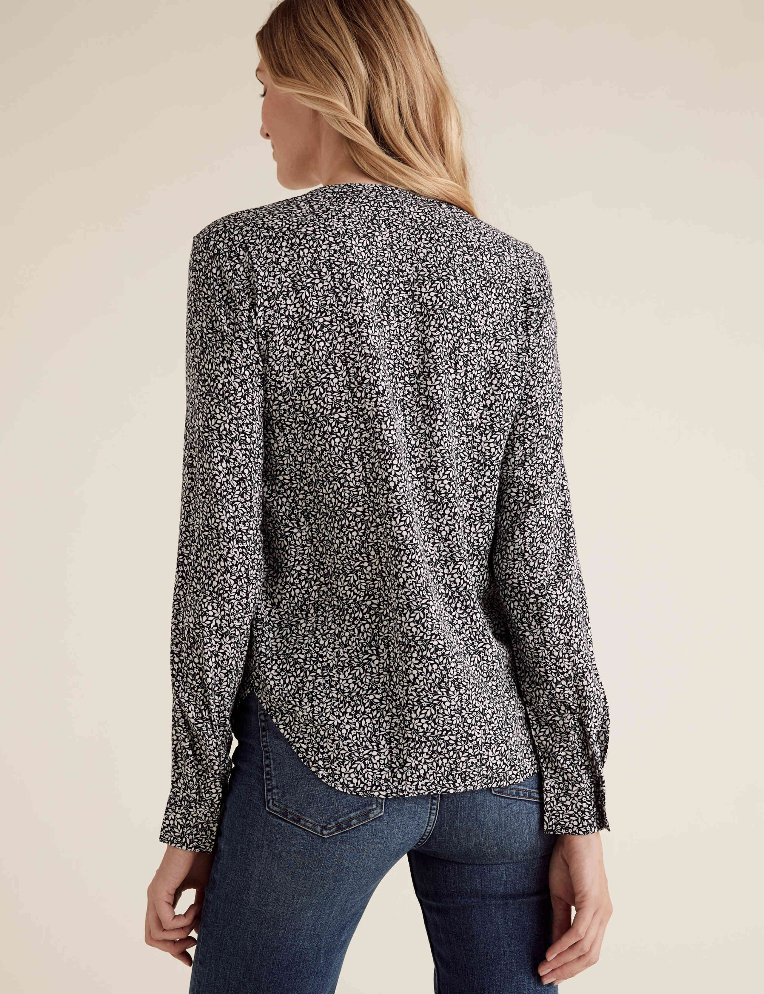 Ditsy Floral V Neck Long Sleeve Blouse 3 of 3