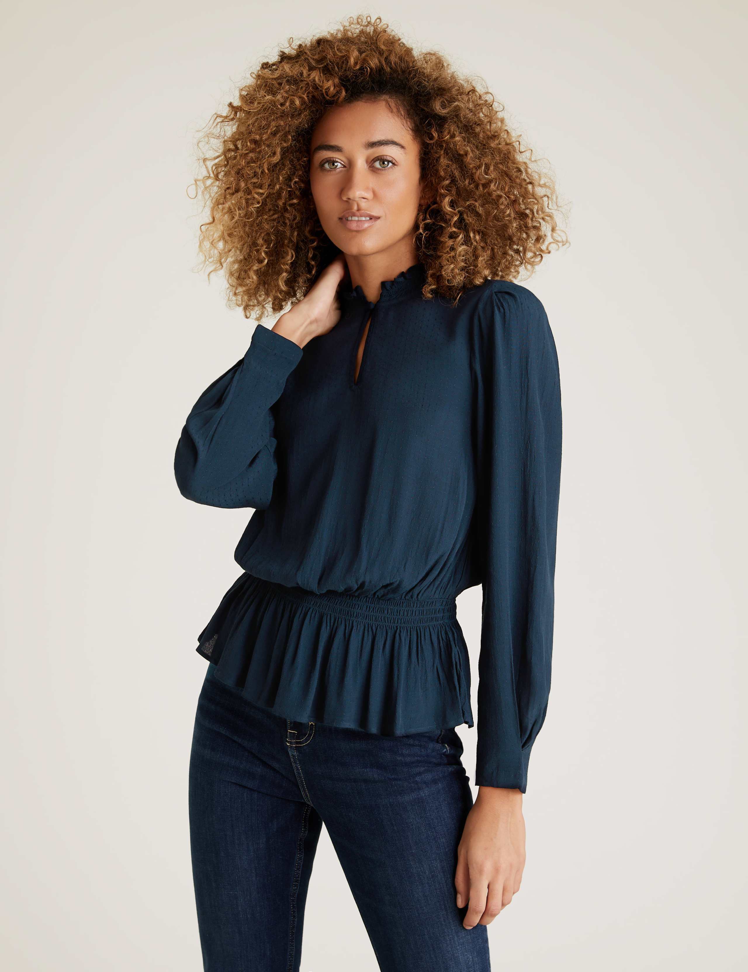 Textured High Neck Peplum Top 4 of 4