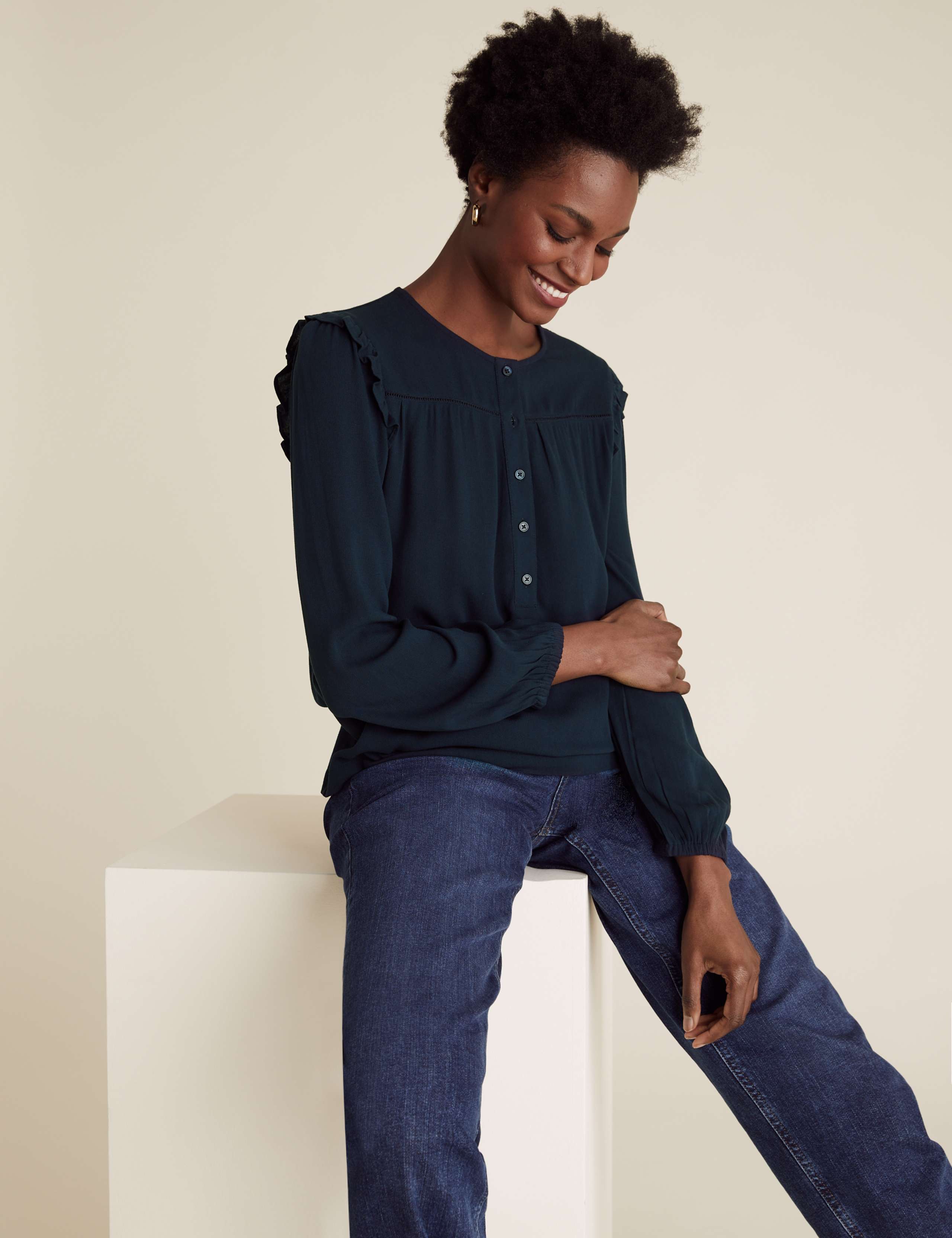 Frill Detail Lace Insert Blouse 1 of 4