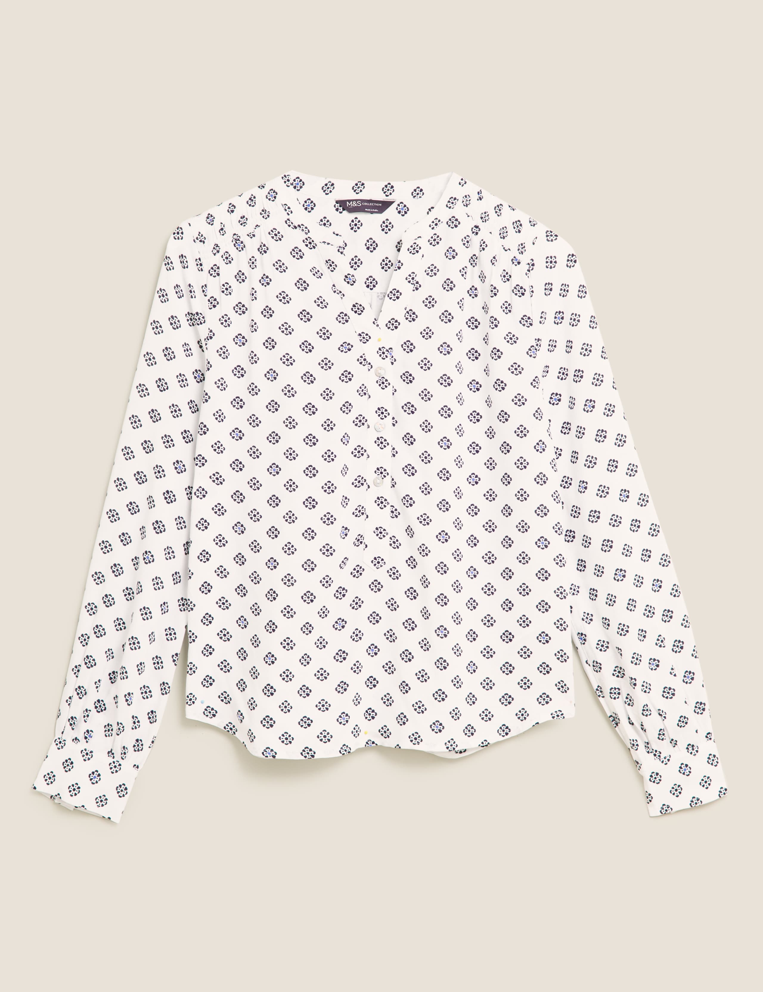 Geometric V-Neck Long Sleeve Blouse 2 of 5