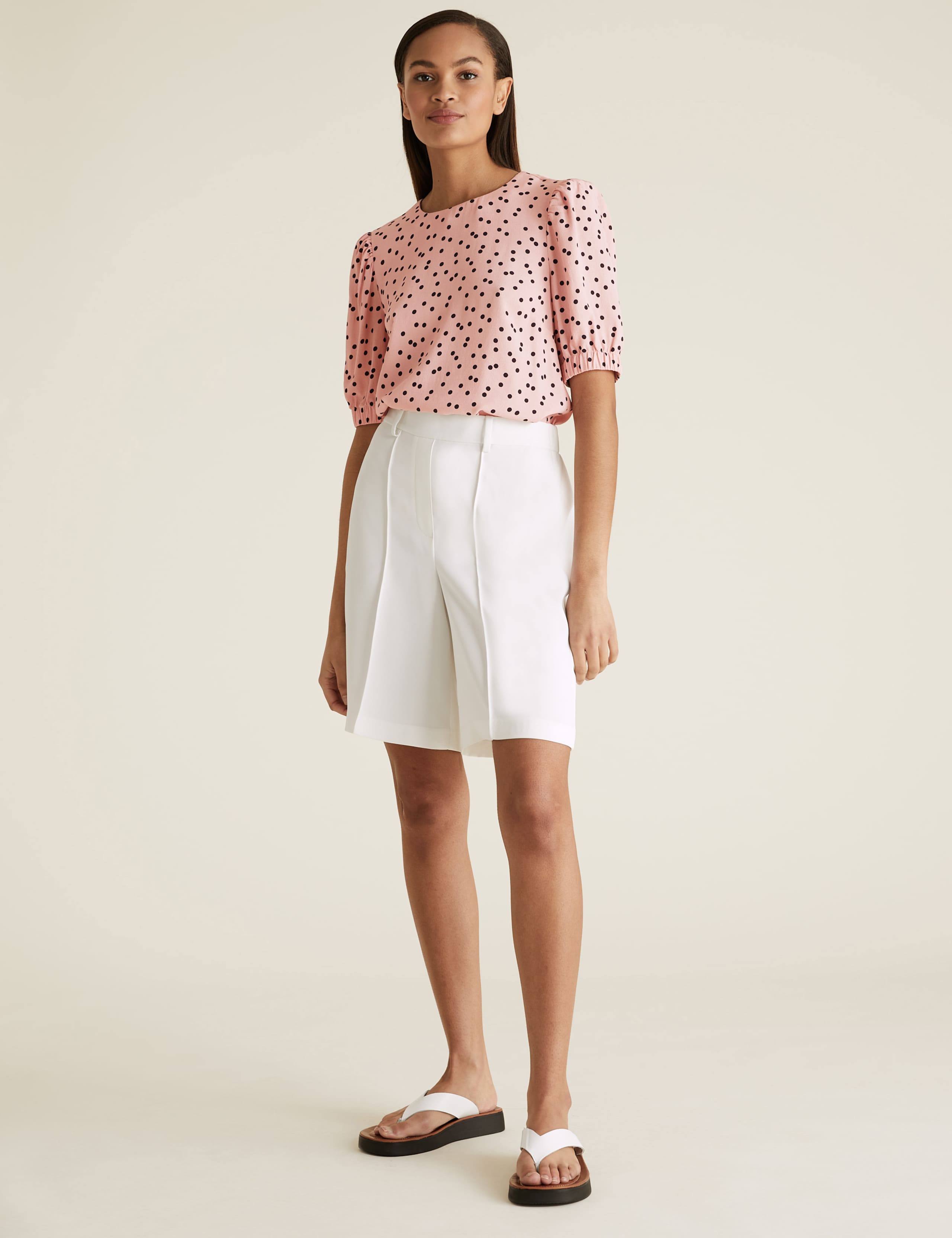 Polka Dot Round Neck Puff Sleeve Top 4 of 4