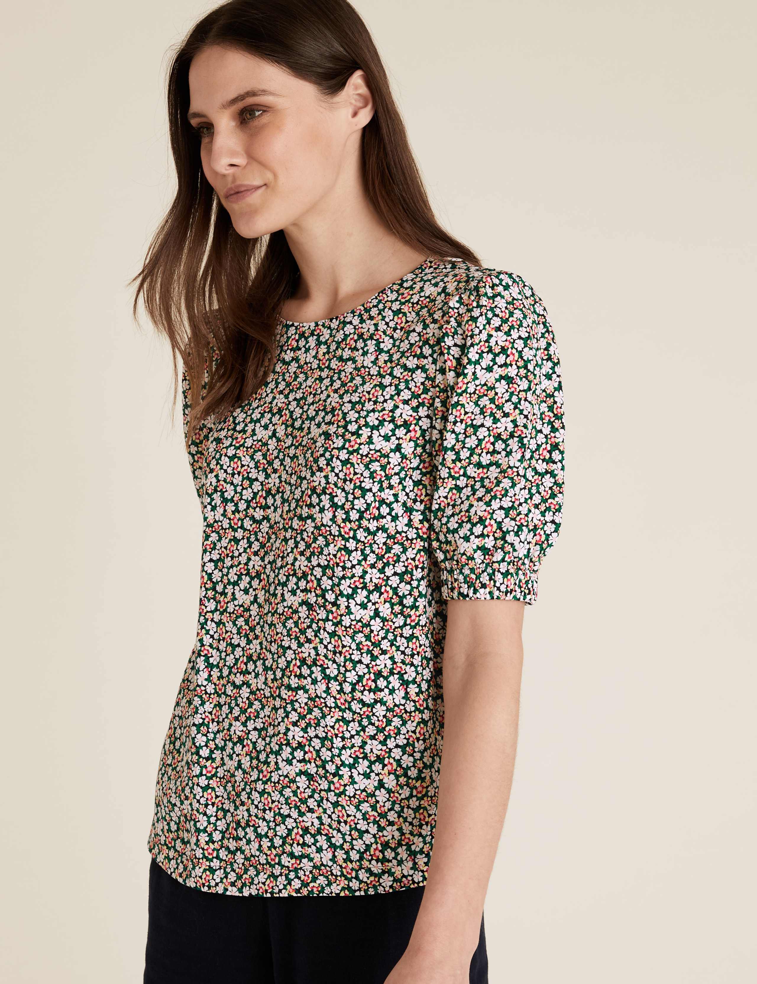 Floral Round Neck Puff Sleeve Top 3 of 6