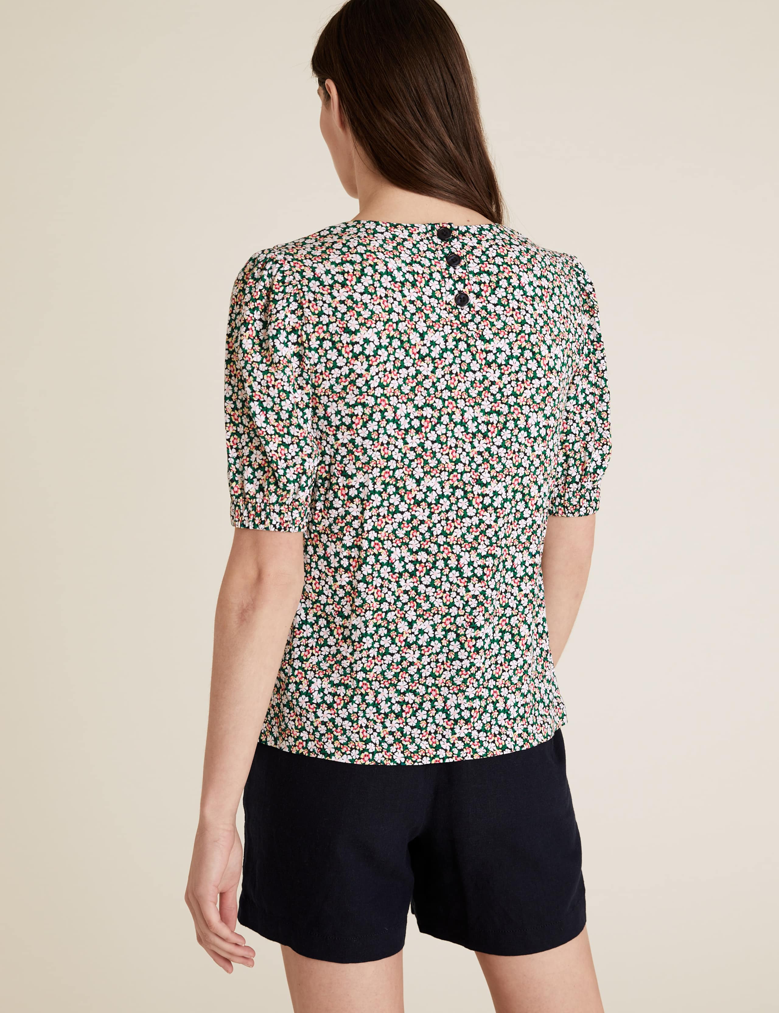 Floral Round Neck Puff Sleeve Top 4 of 6