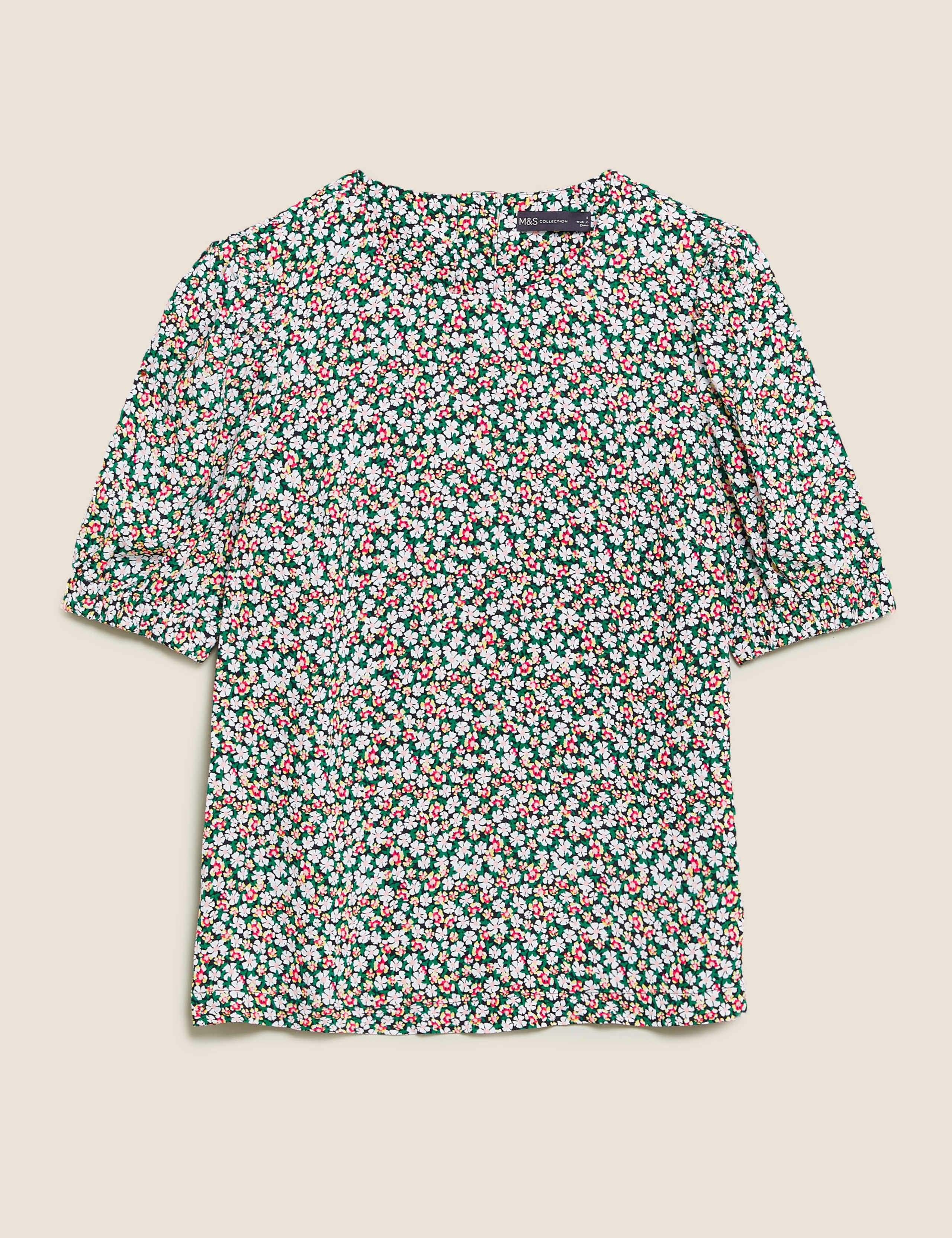 Floral Round Neck Puff Sleeve Top 2 of 6