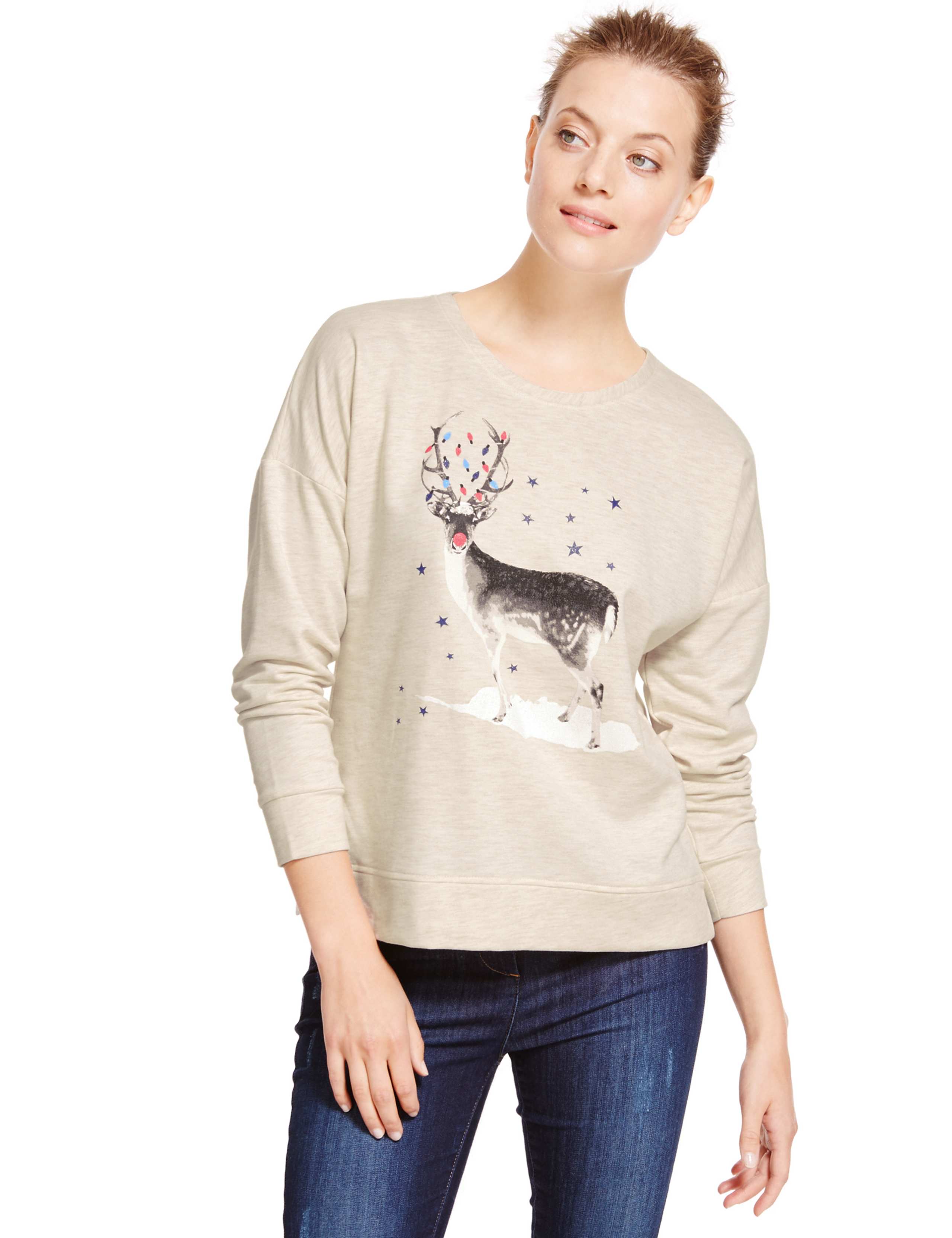 Reindeer Print Sweat Top 1 of 4