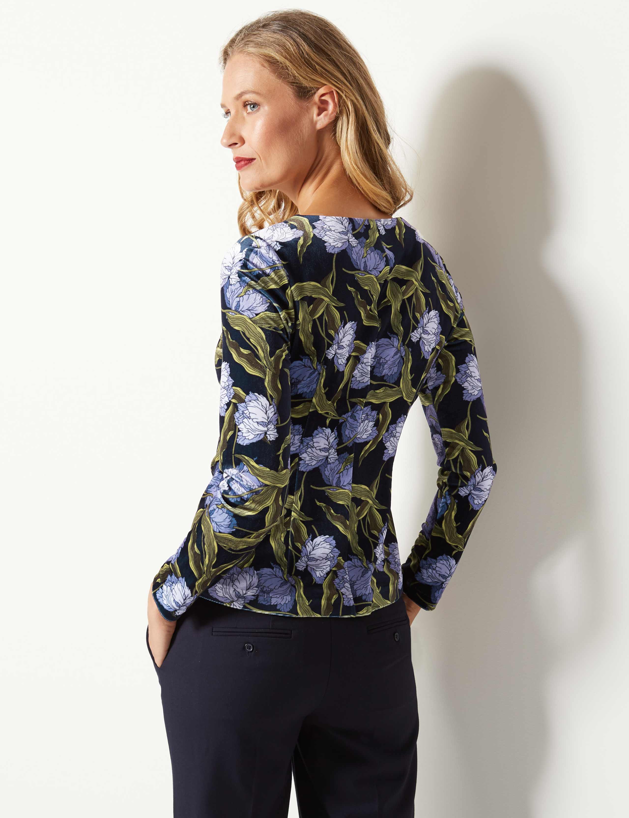 Floral Print Velvet Long Sleeve Top 4 of 4