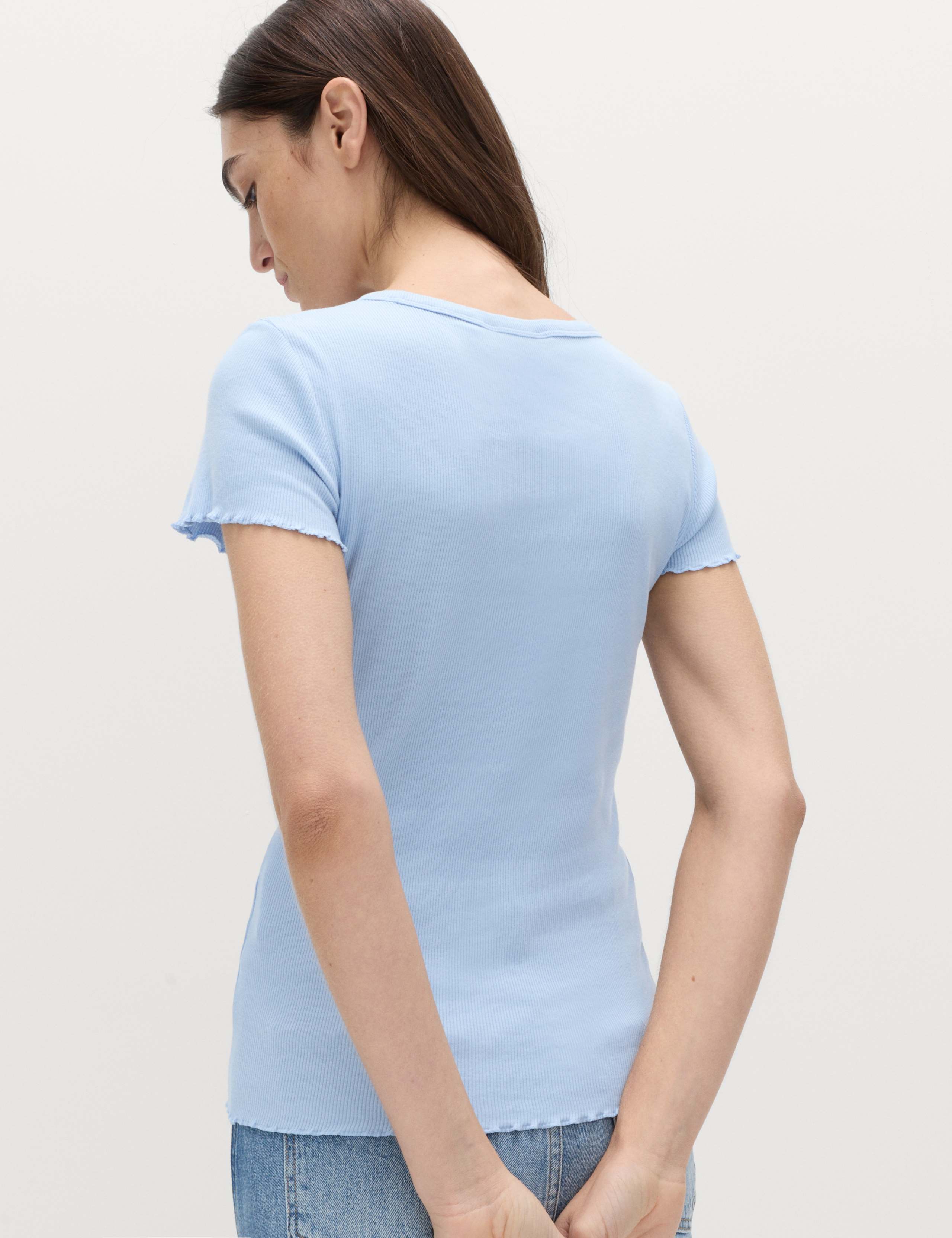 Cotton Rich Ribbed Lettuce Edge T-Shirt 3 of 4