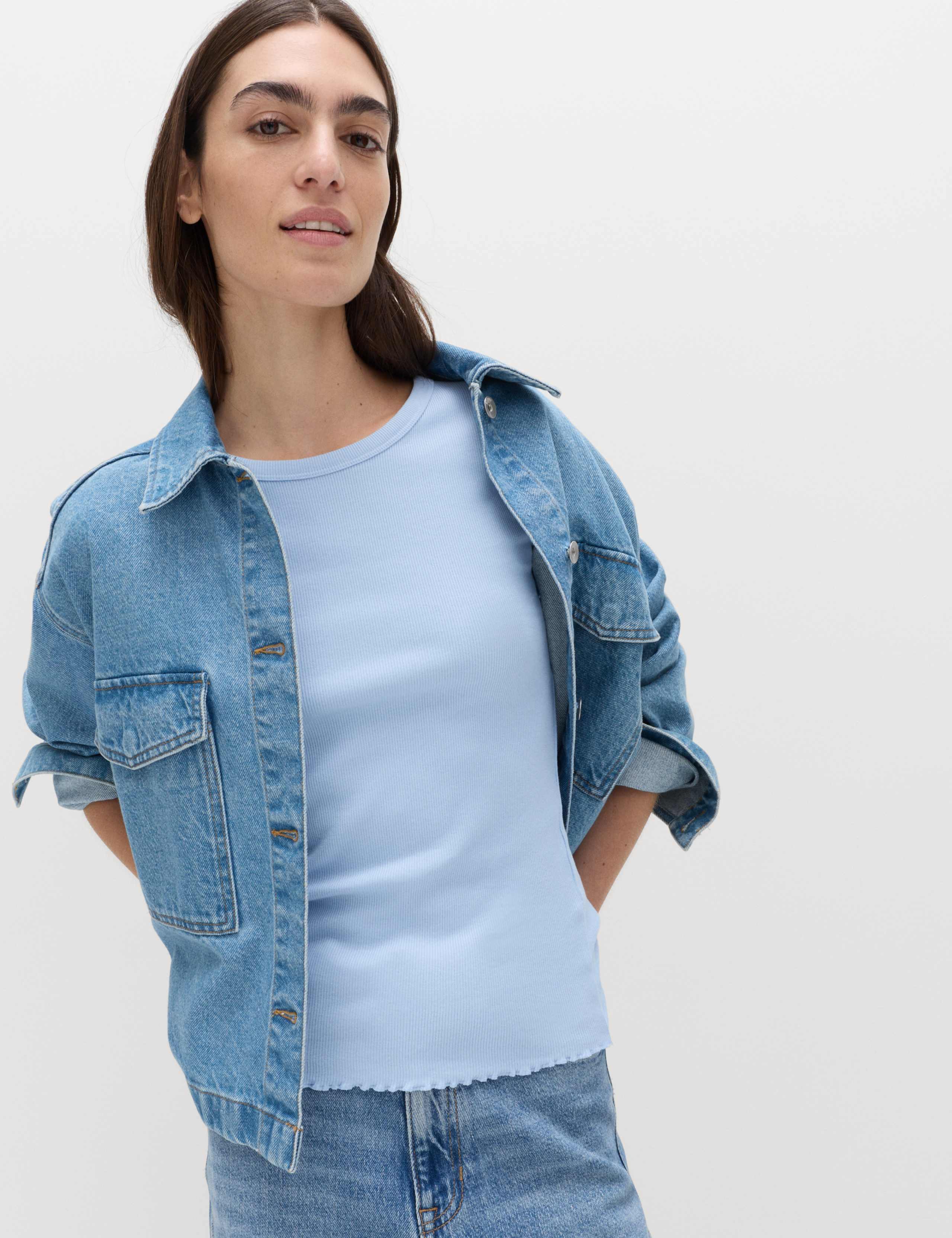 Cotton Rich Ribbed Lettuce Edge T-Shirt 4 of 4