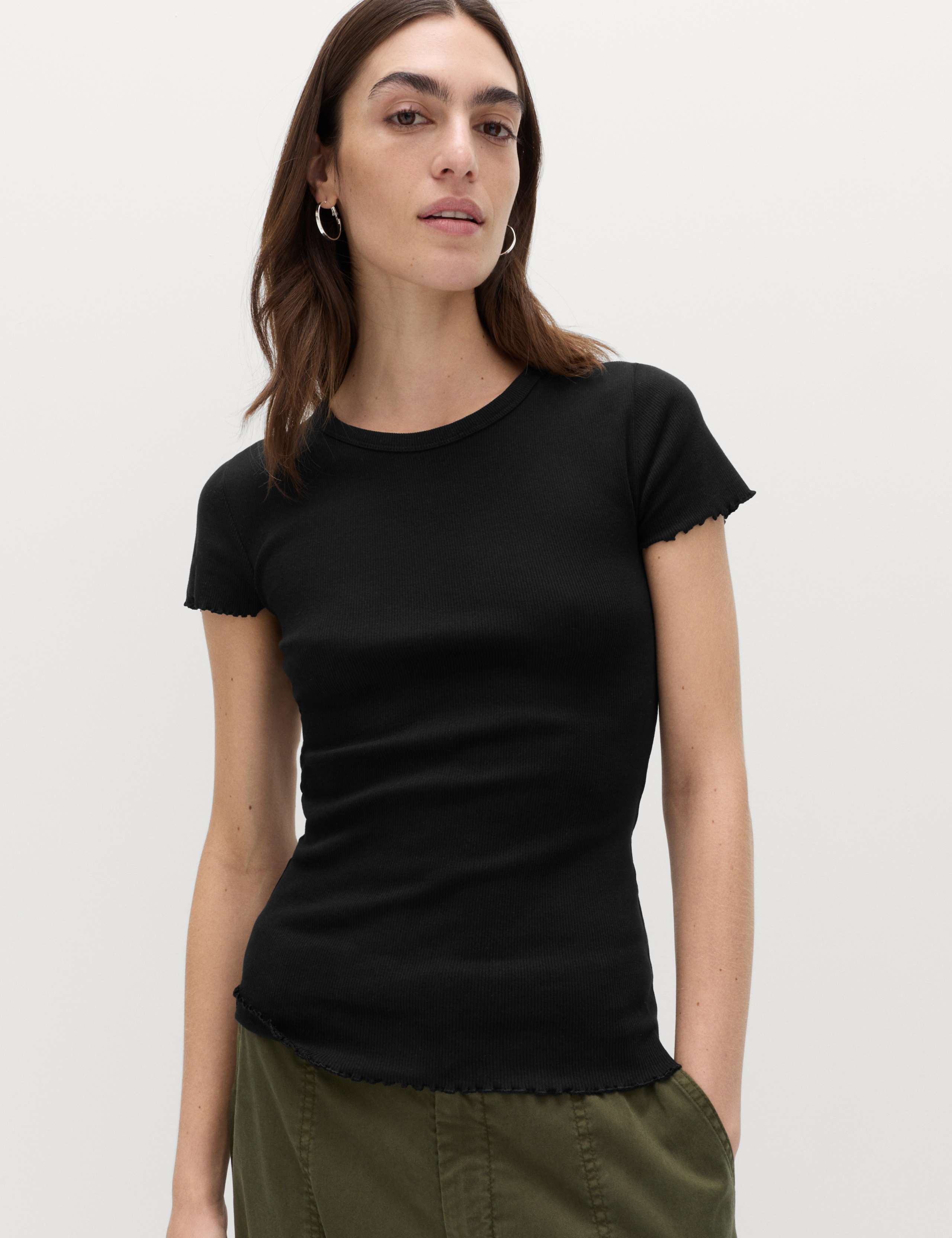Cotton Rich Ribbed Lettuce Edge T-Shirt 3 of 4