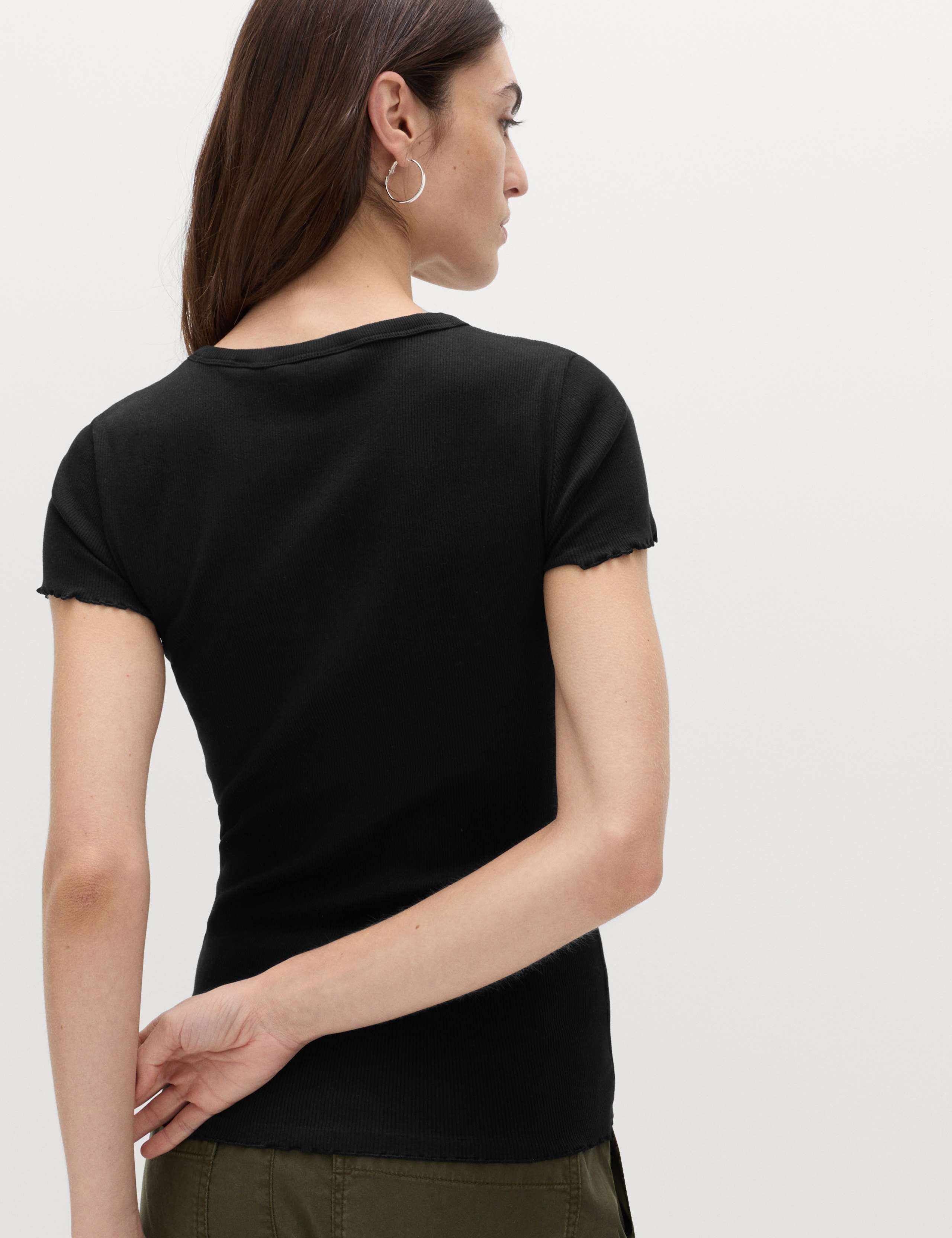Cotton Rich Ribbed Lettuce Edge T-Shirt 4 of 4