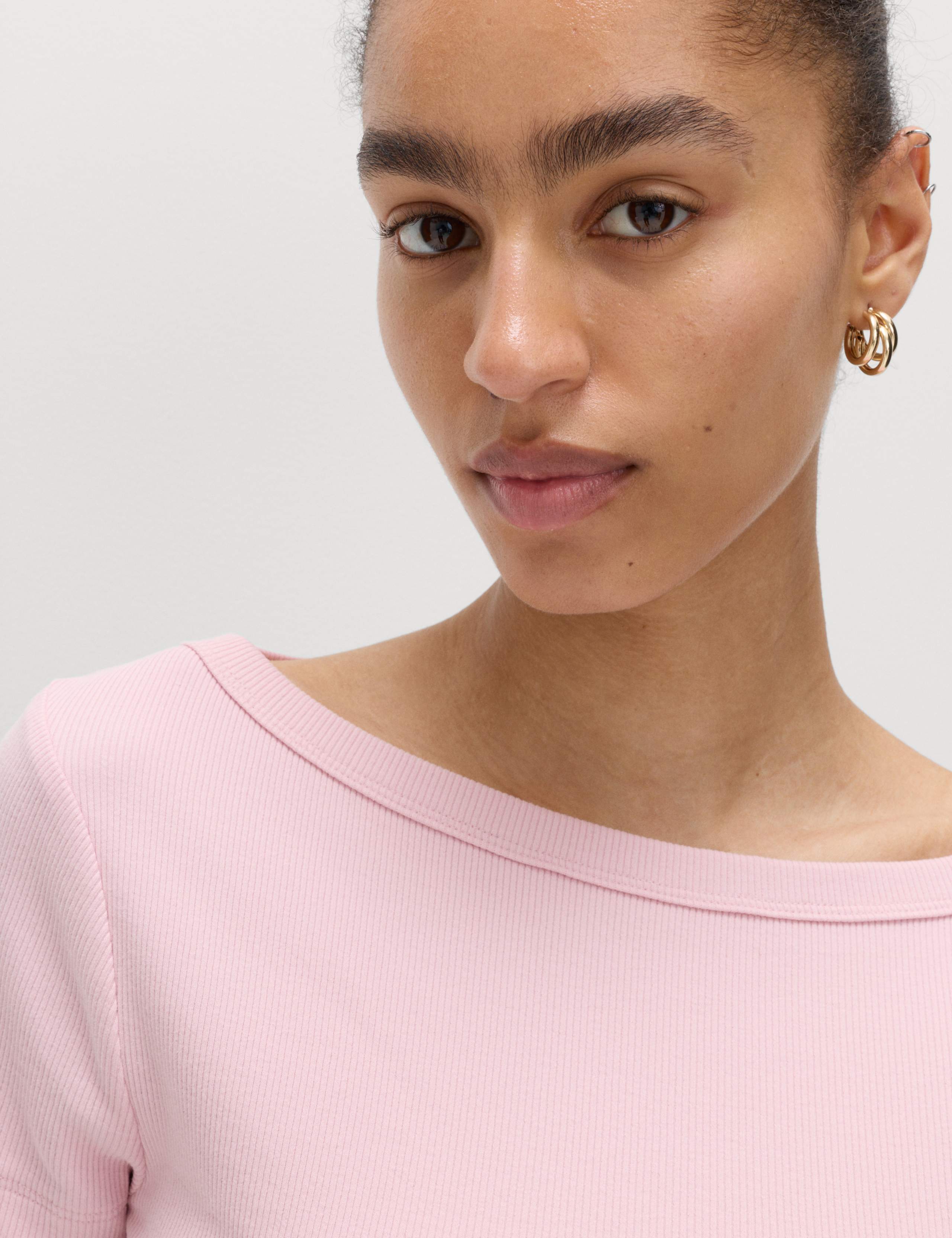 Cotton Rich Ribbed Slash Neck T-Shirt 3 of 5