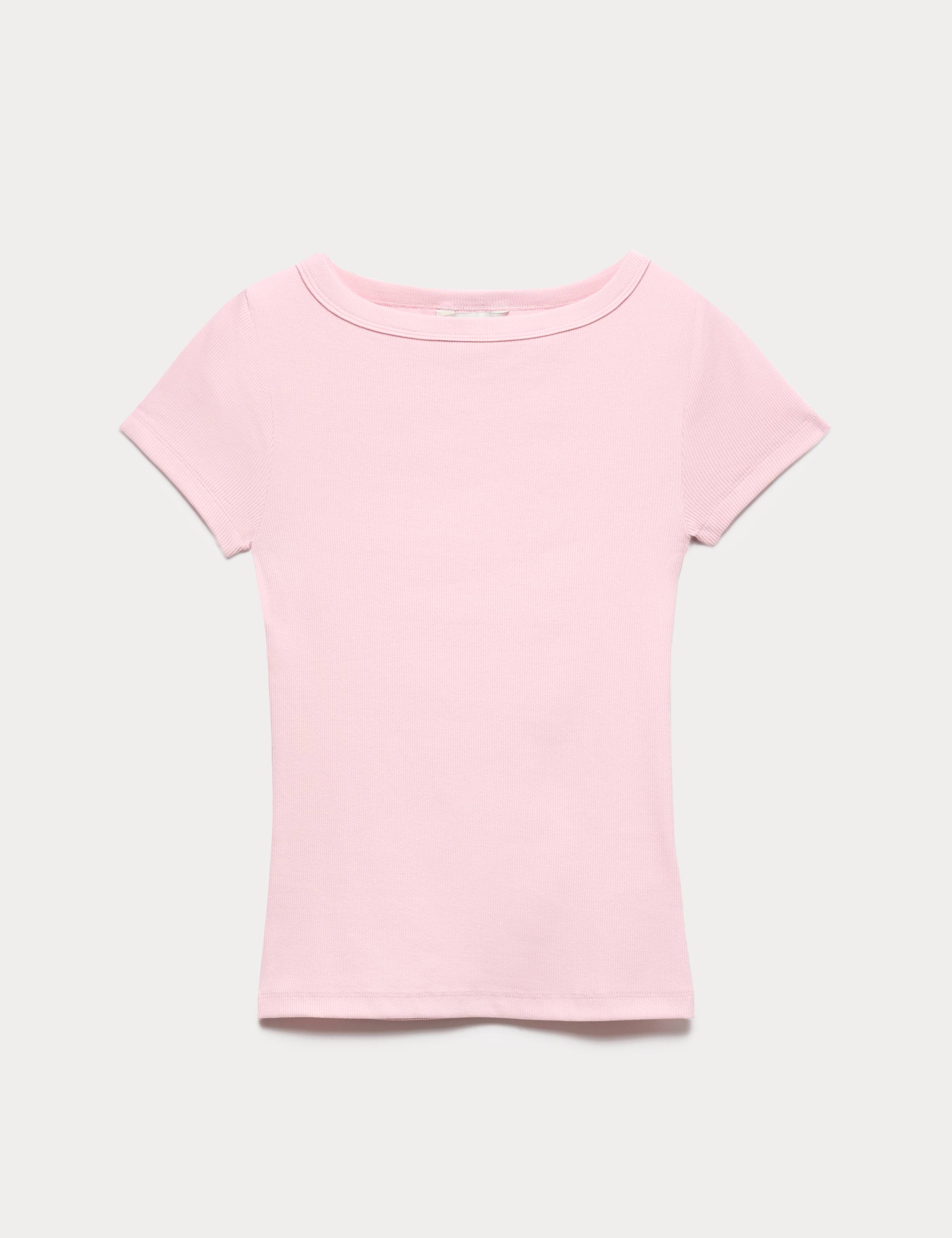 Cotton Rich Ribbed Slash Neck T-Shirt 2 of 5