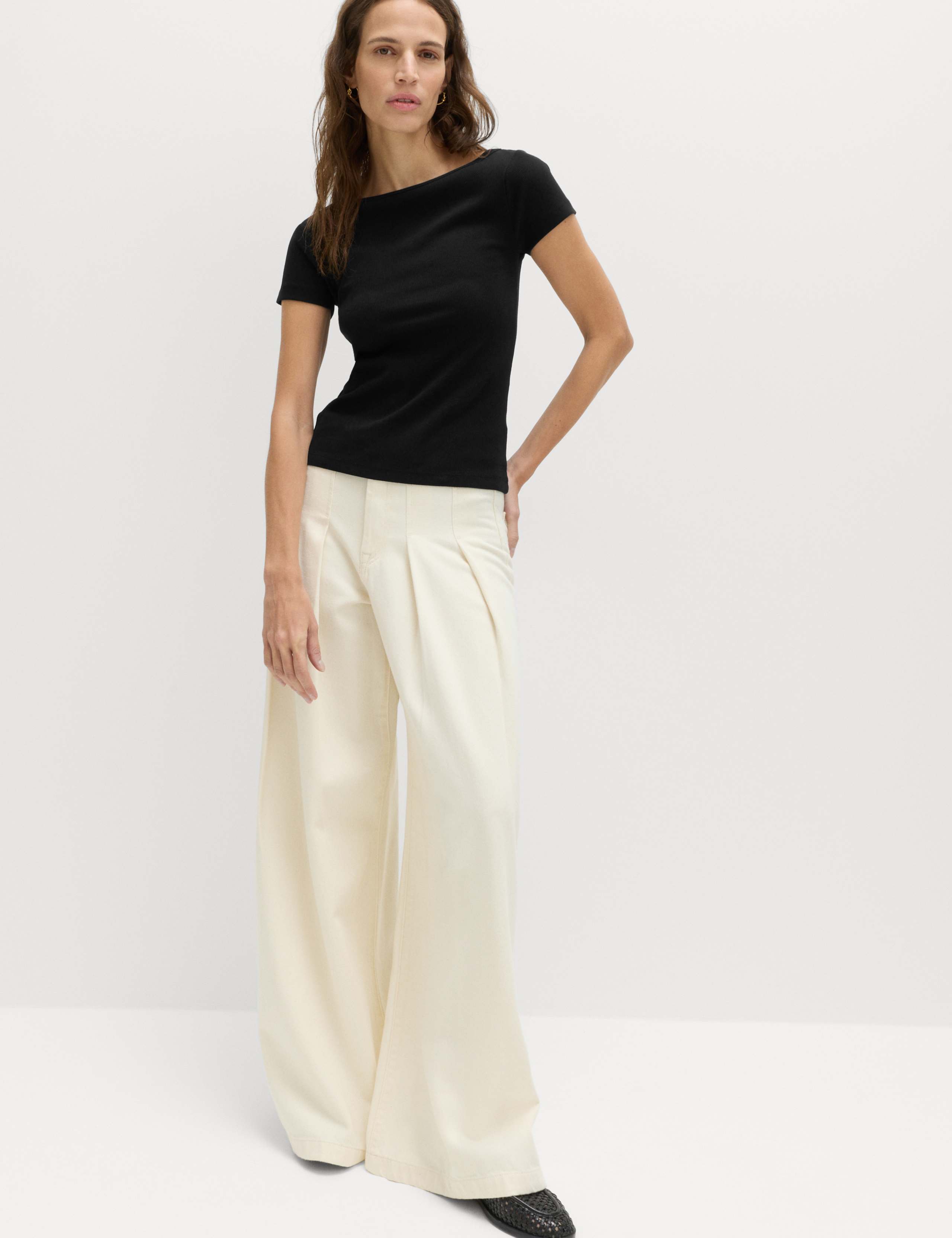 Cotton Rich Ribbed Slash Neck T-Shirt 3 of 4