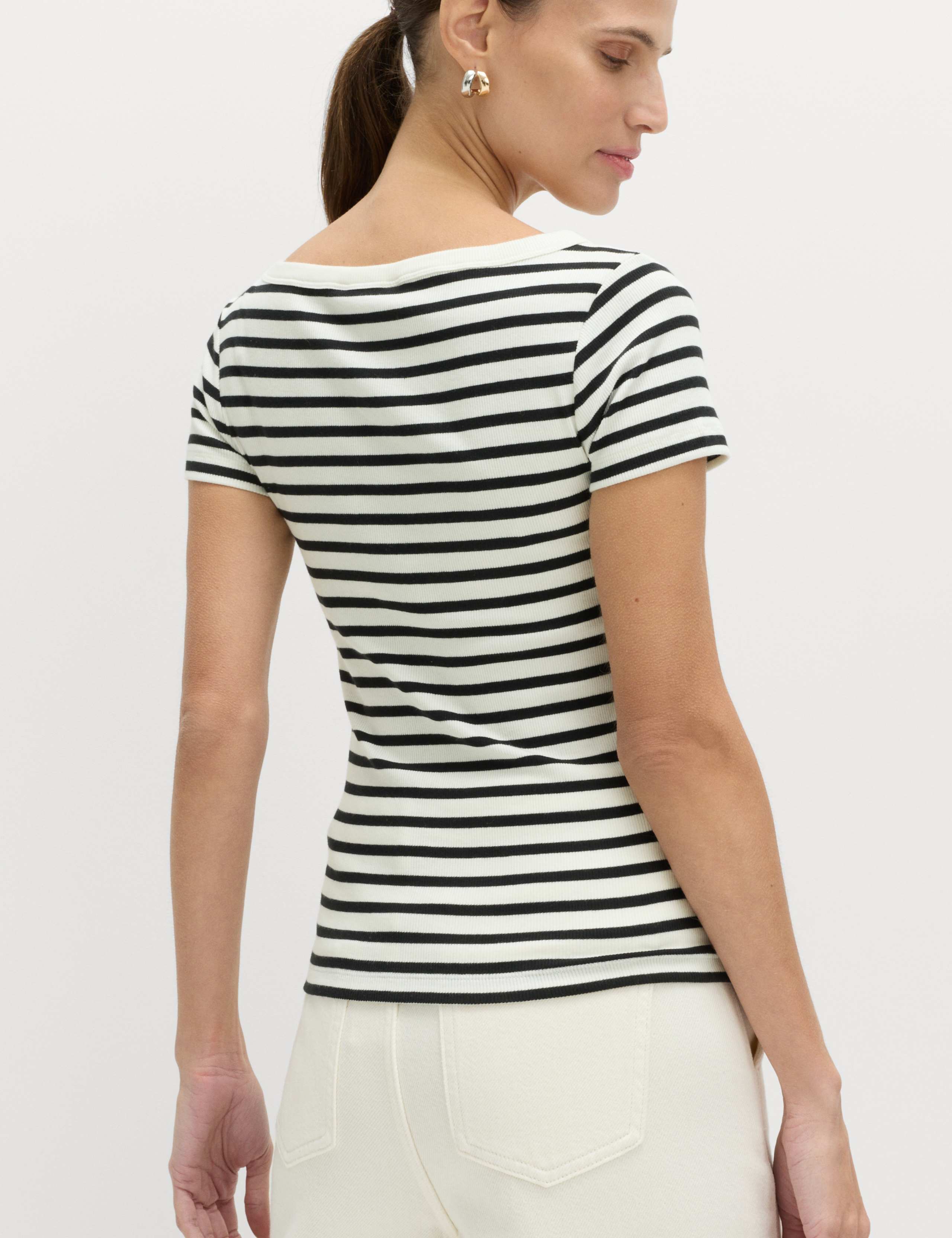 Cotton Rich Ribbed Slash Neck T-Shirt 4 of 4