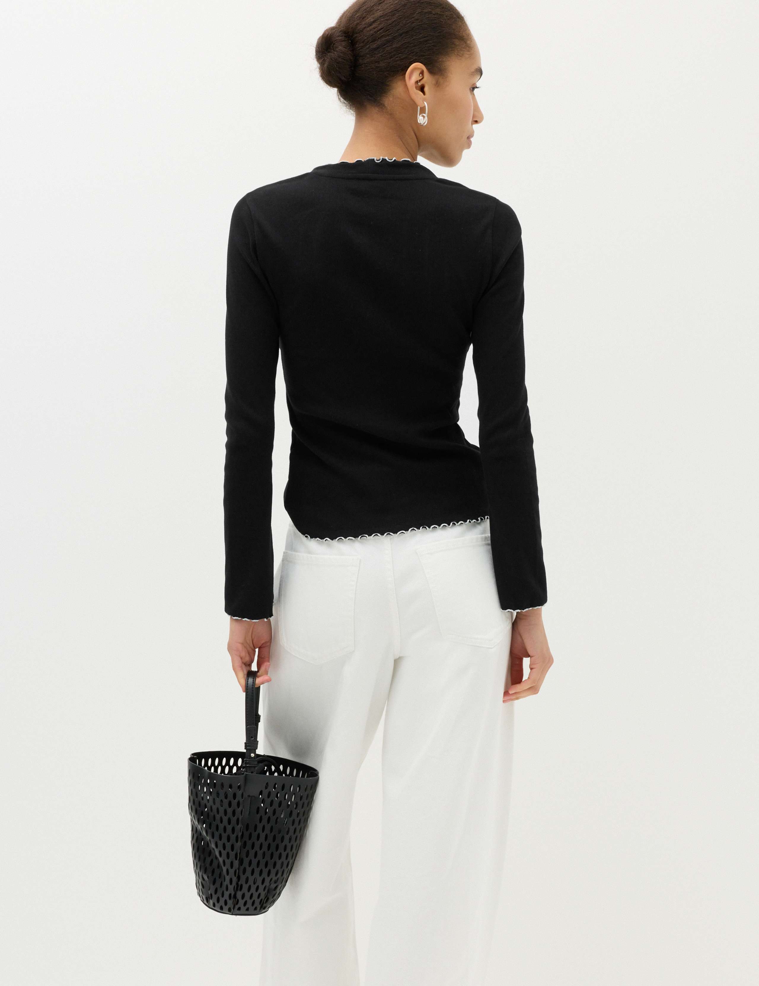 Cotton Rich V-Neck Buttoned Top 4 of 6