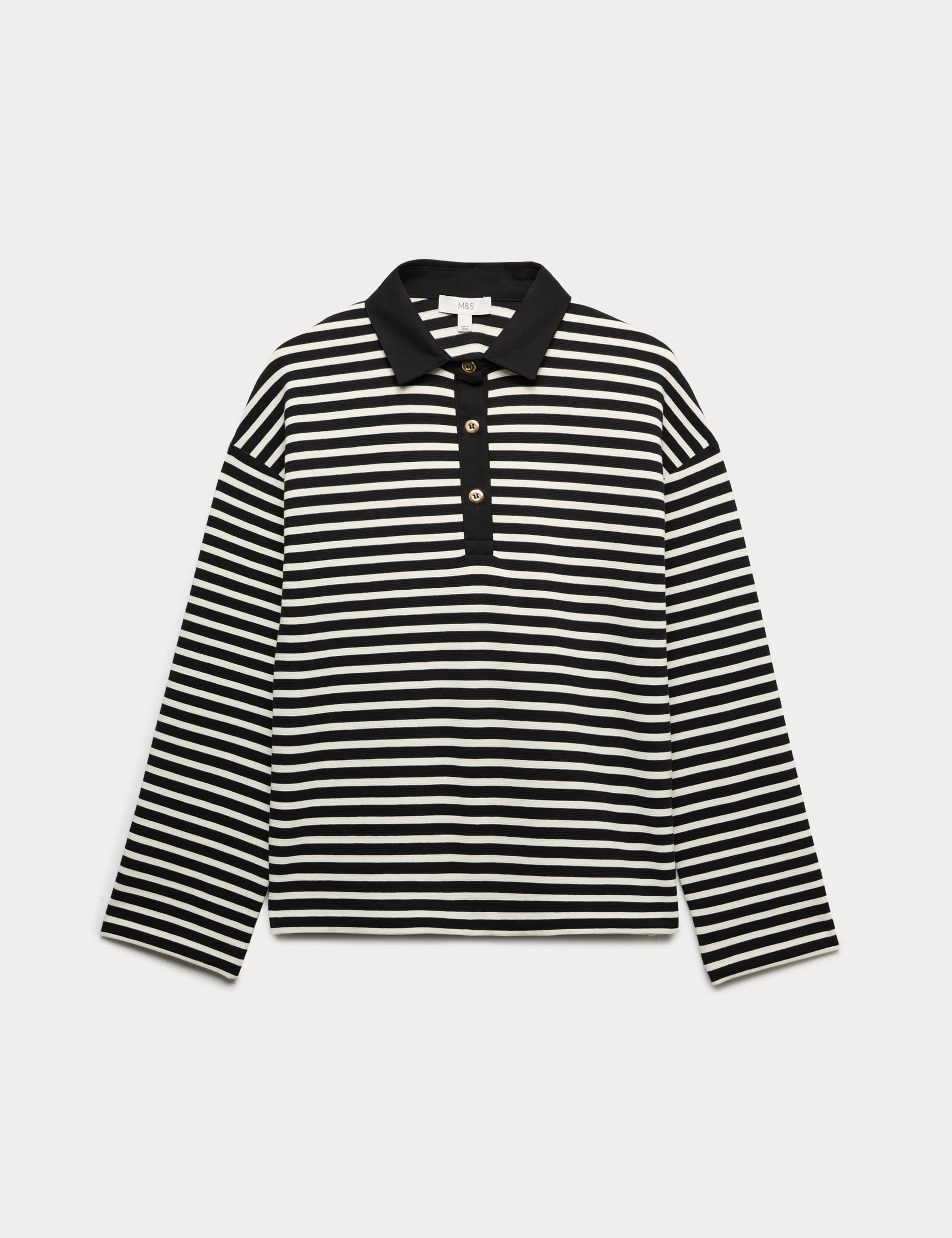 Striped Collared Gold Button Rugby Polo Top 2 of 5