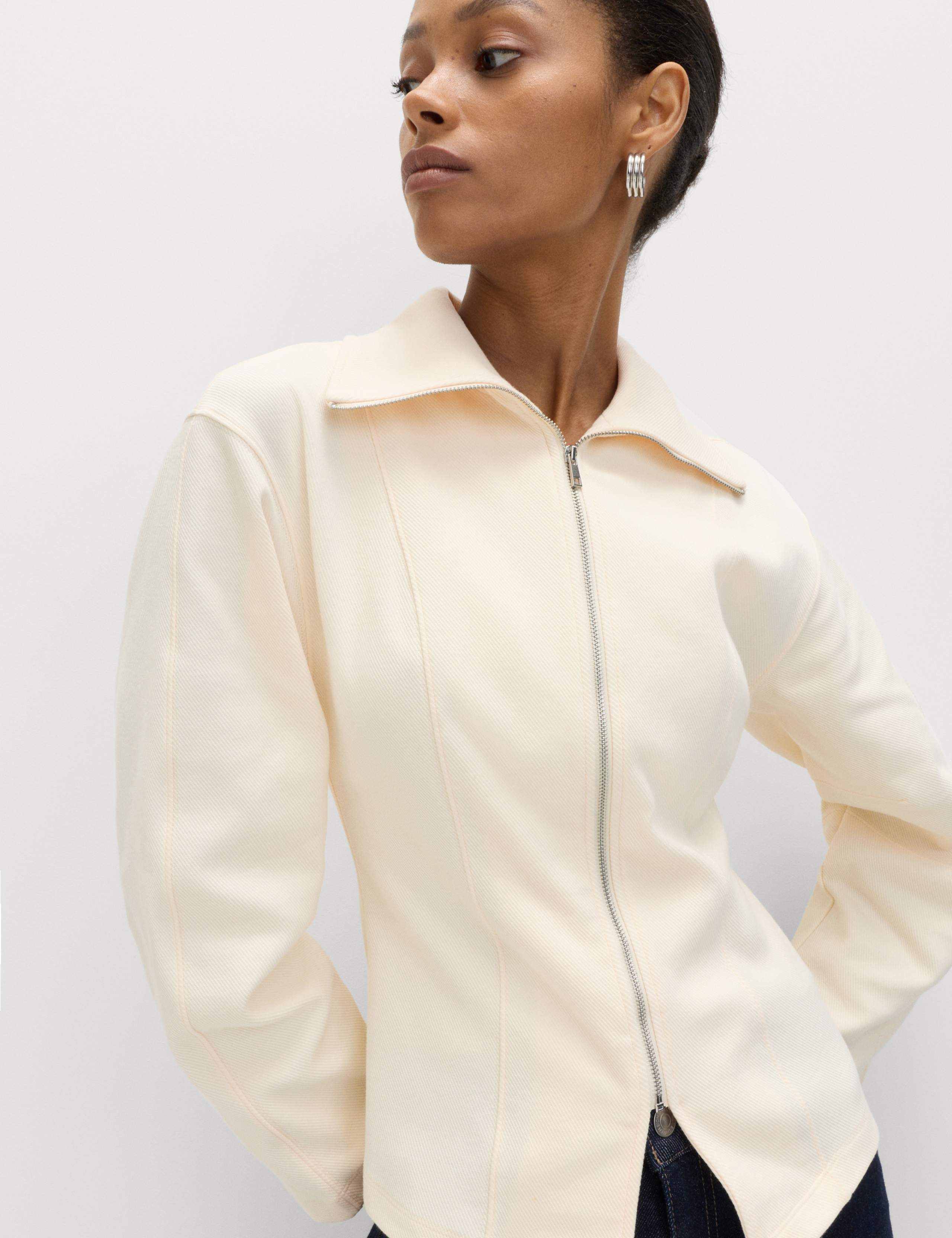 Cotton Rich Waisted Zip Through Sweatshirt 1 of 6