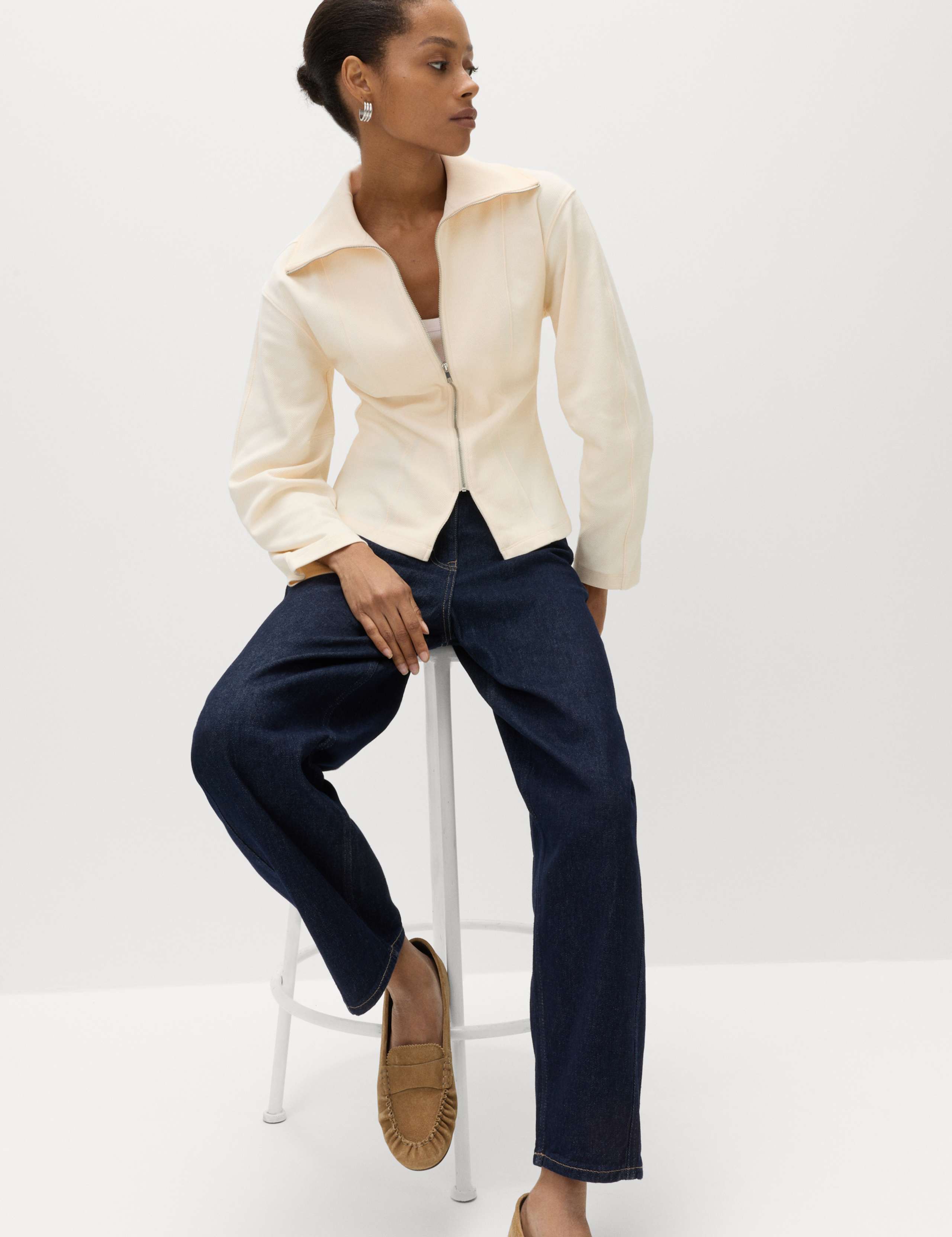 Cotton Rich Waisted Zip Through Sweatshirt 3 of 6