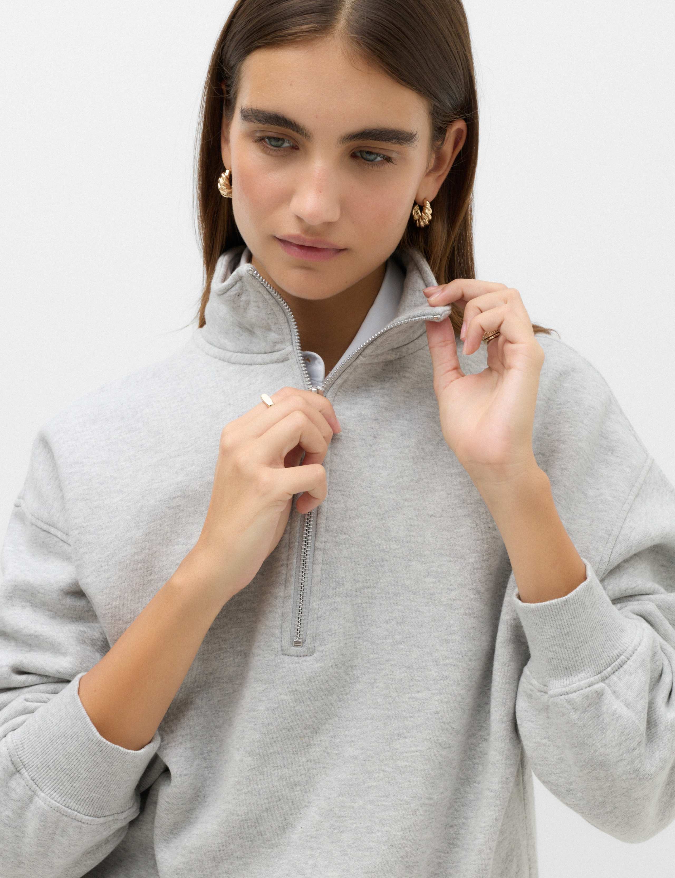 Pure Cotton Funnel Neck Half Zip Ultimate Sweatshirt 4 of 6