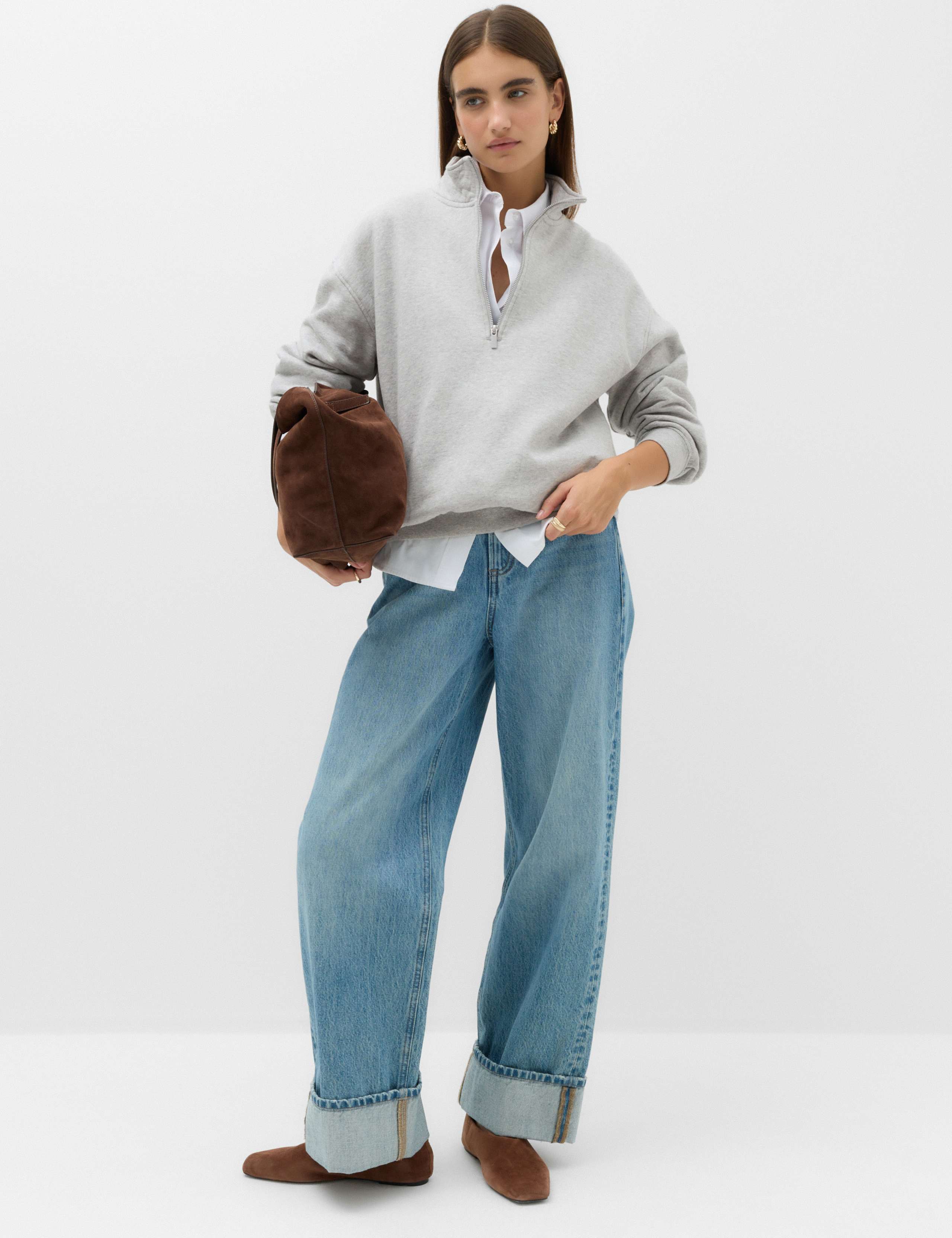 Pure Cotton Funnel Neck Half Zip Ultimate Sweatshirt 5 of 6