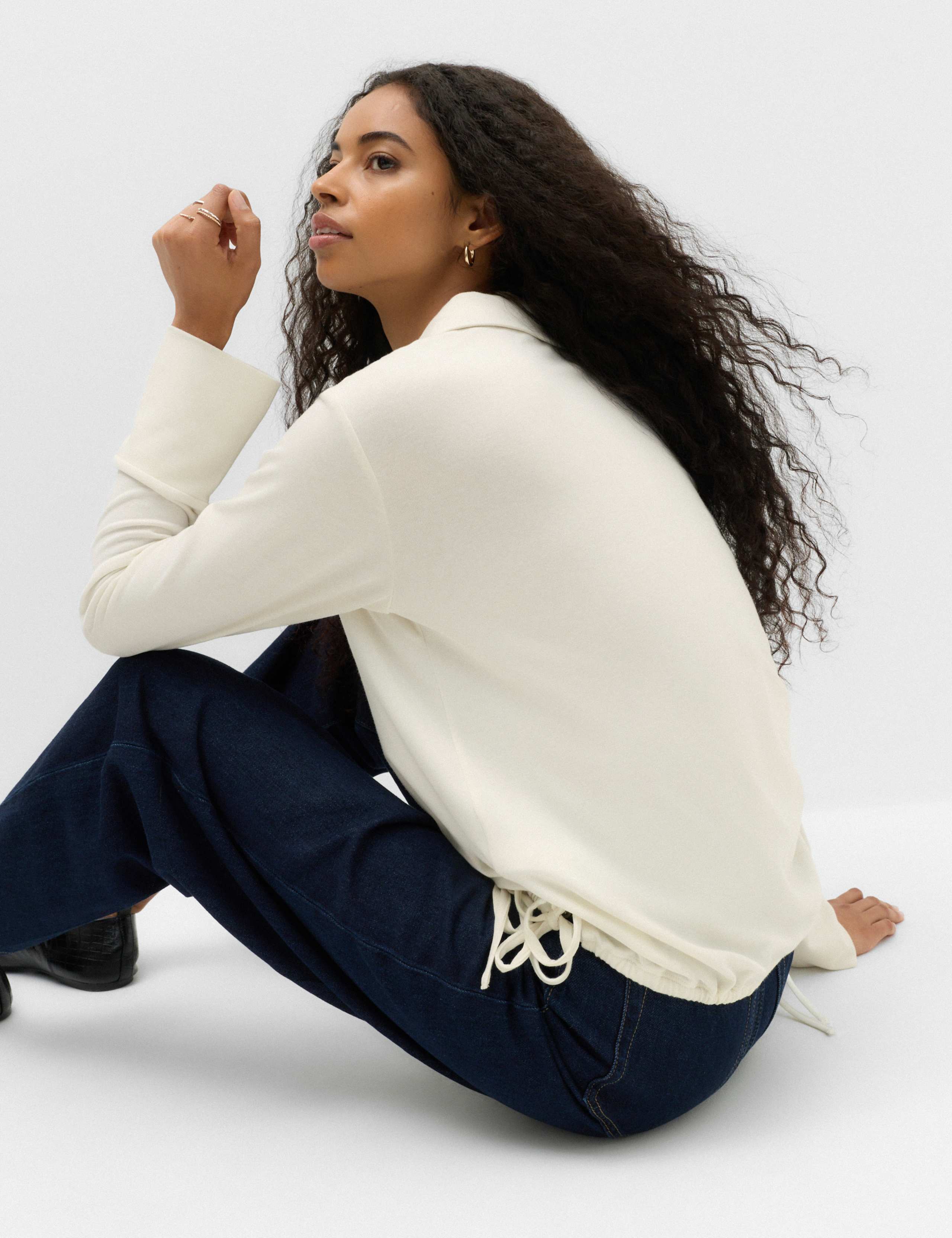 Long Sleeve Side Tie Polo Top with Cotton 4 of 5