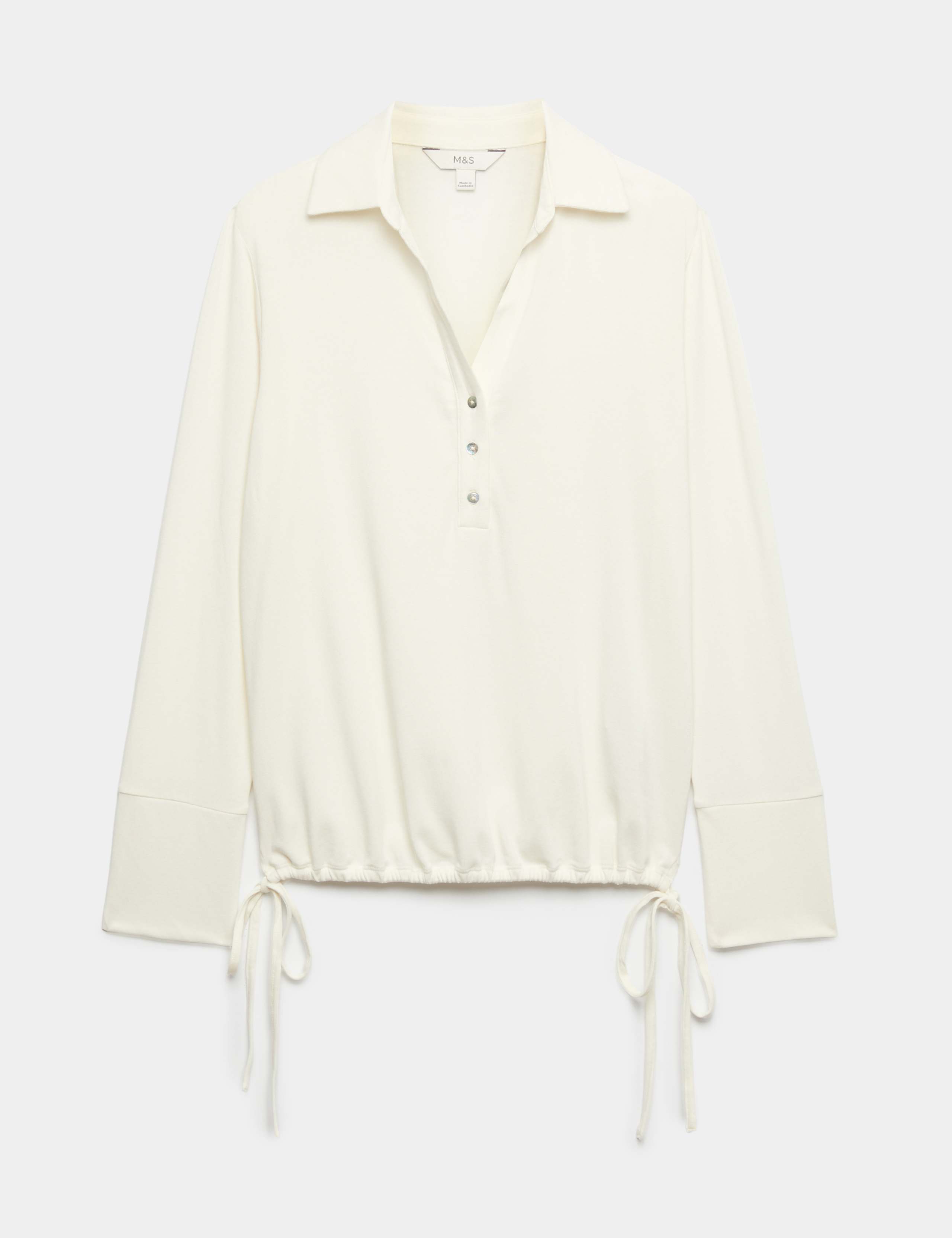 Long Sleeve Side Tie Polo Top with Cotton 2 of 5