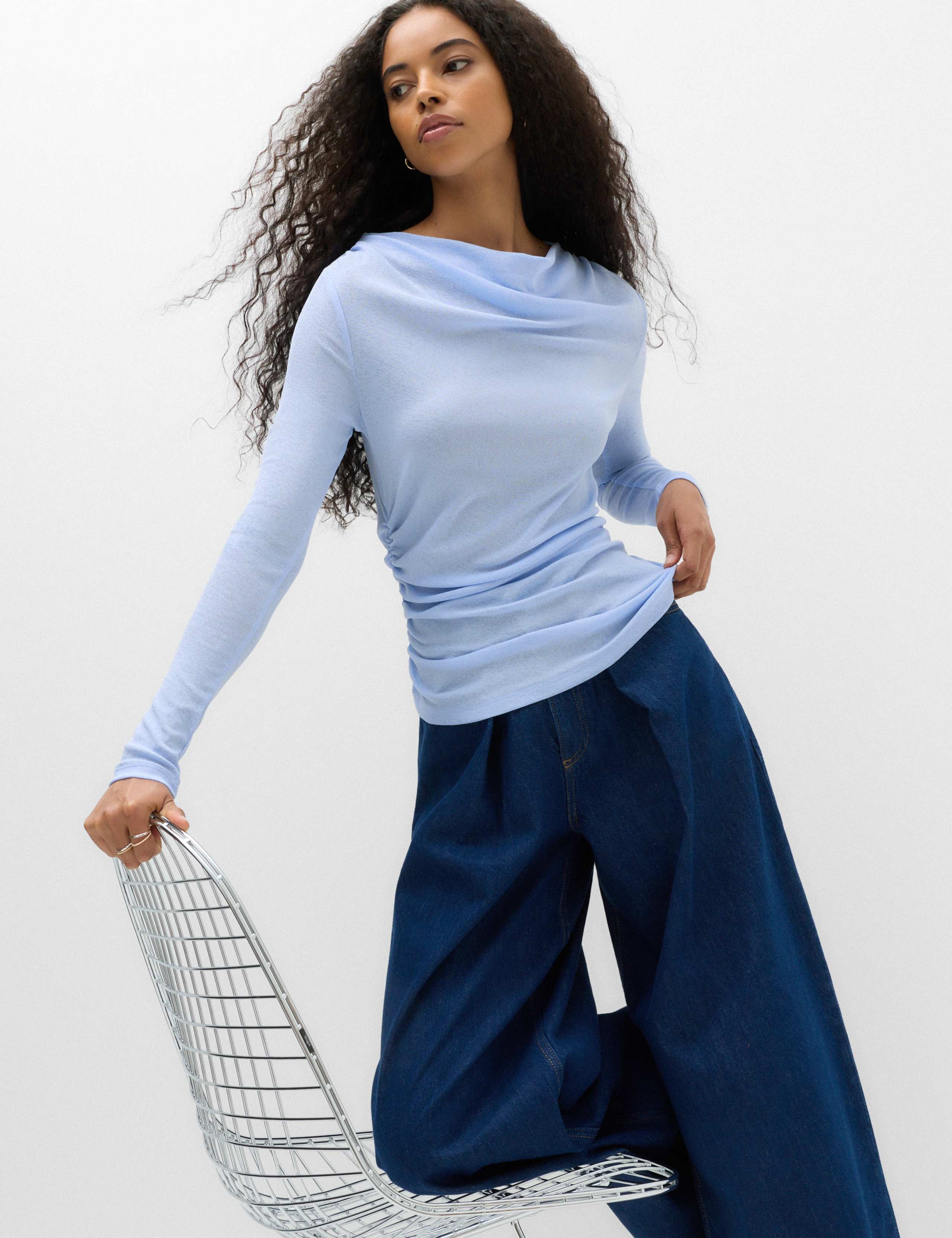 Cowl Neck Draped Long Sleeve Top 1 of 6