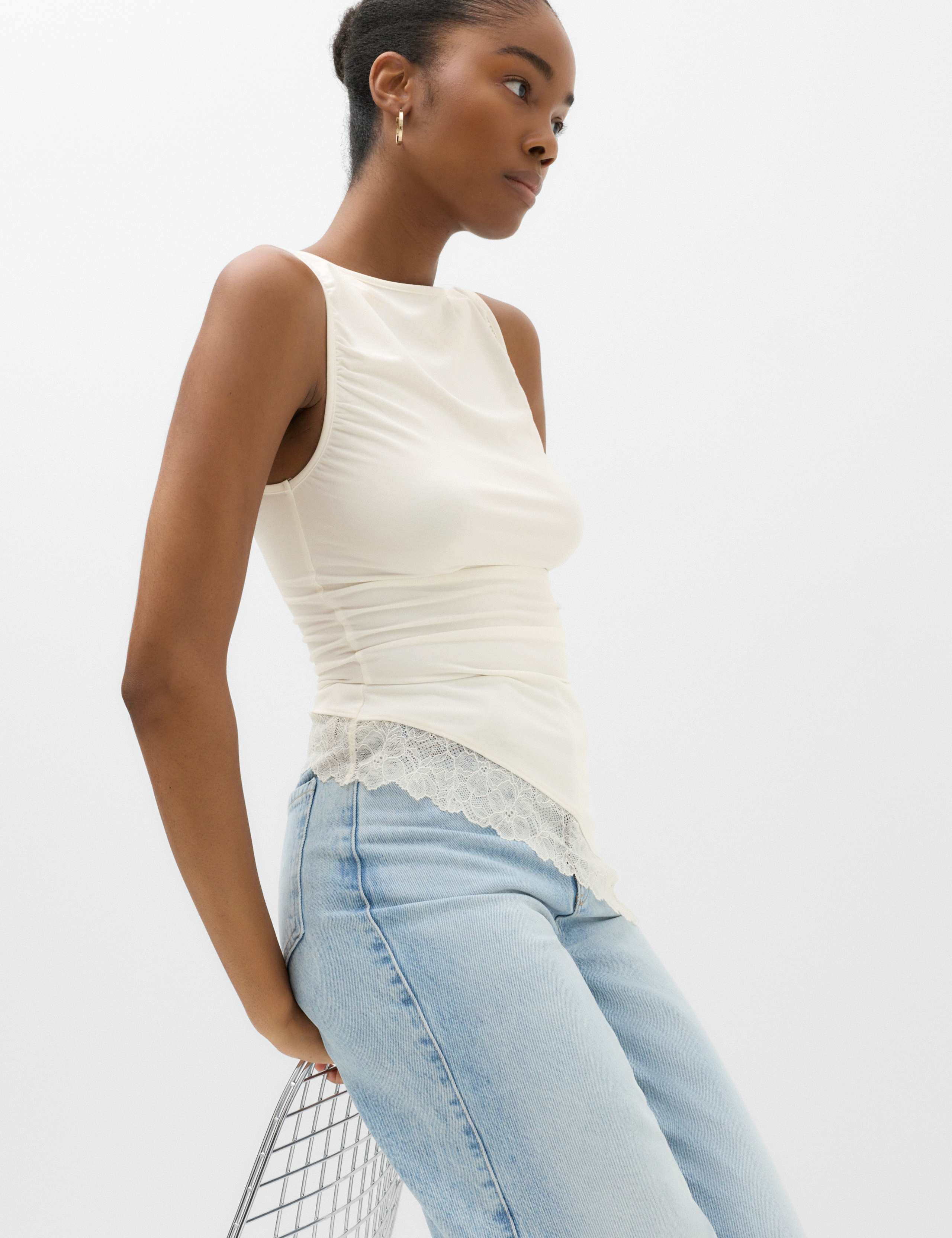 Modal Rich Lace Asymmetric Sleeveless Top 1 of 5