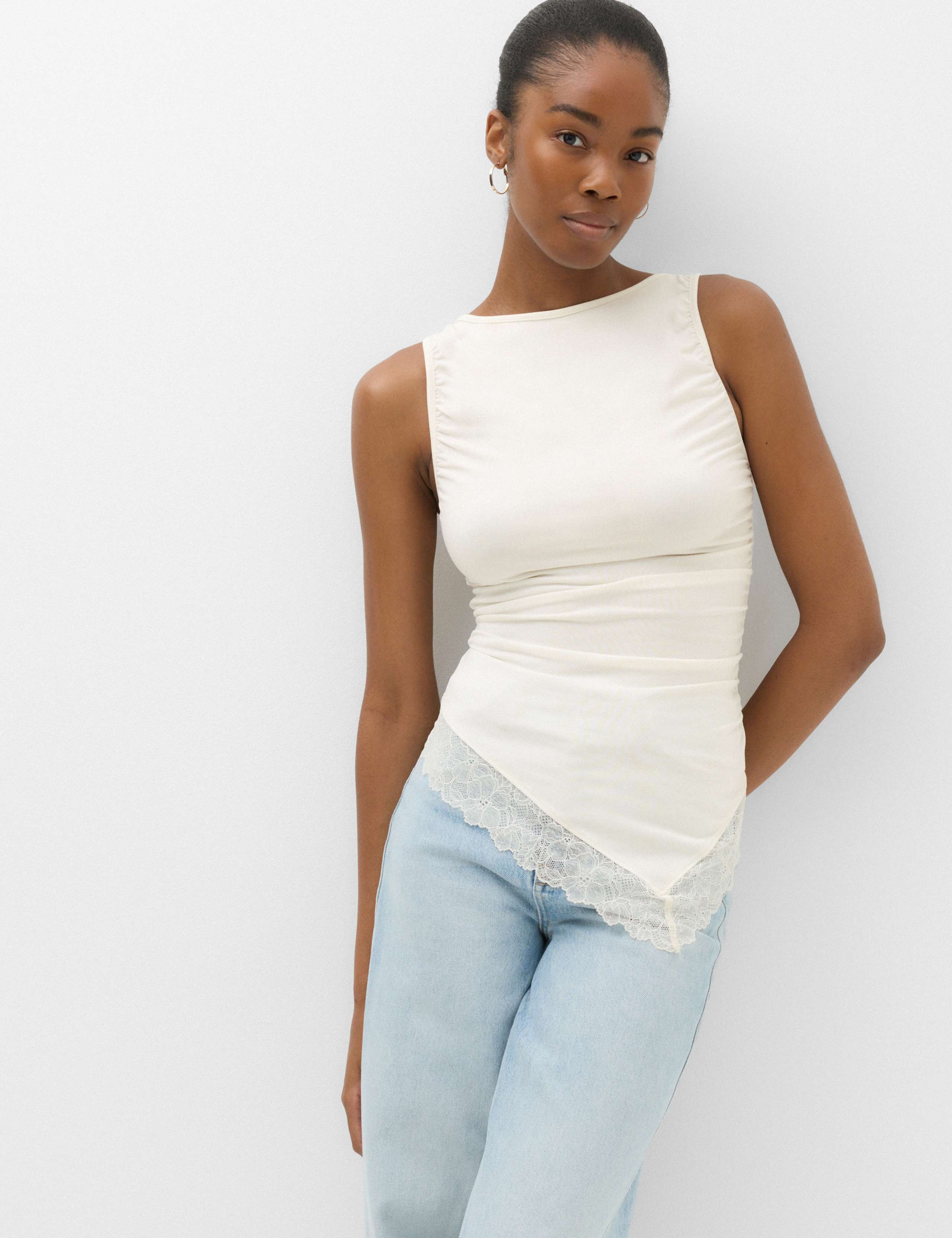 Modal Rich Lace Asymmetric Sleeveless Top 5 of 5