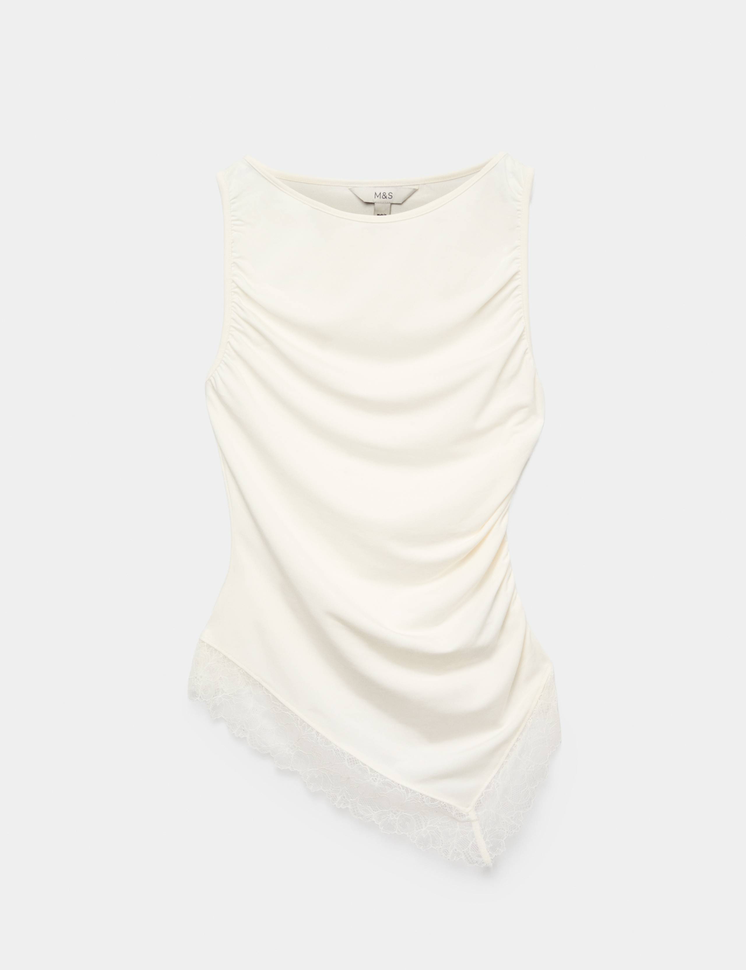 Modal Rich Lace Asymmetric Sleeveless Top 2 of 5