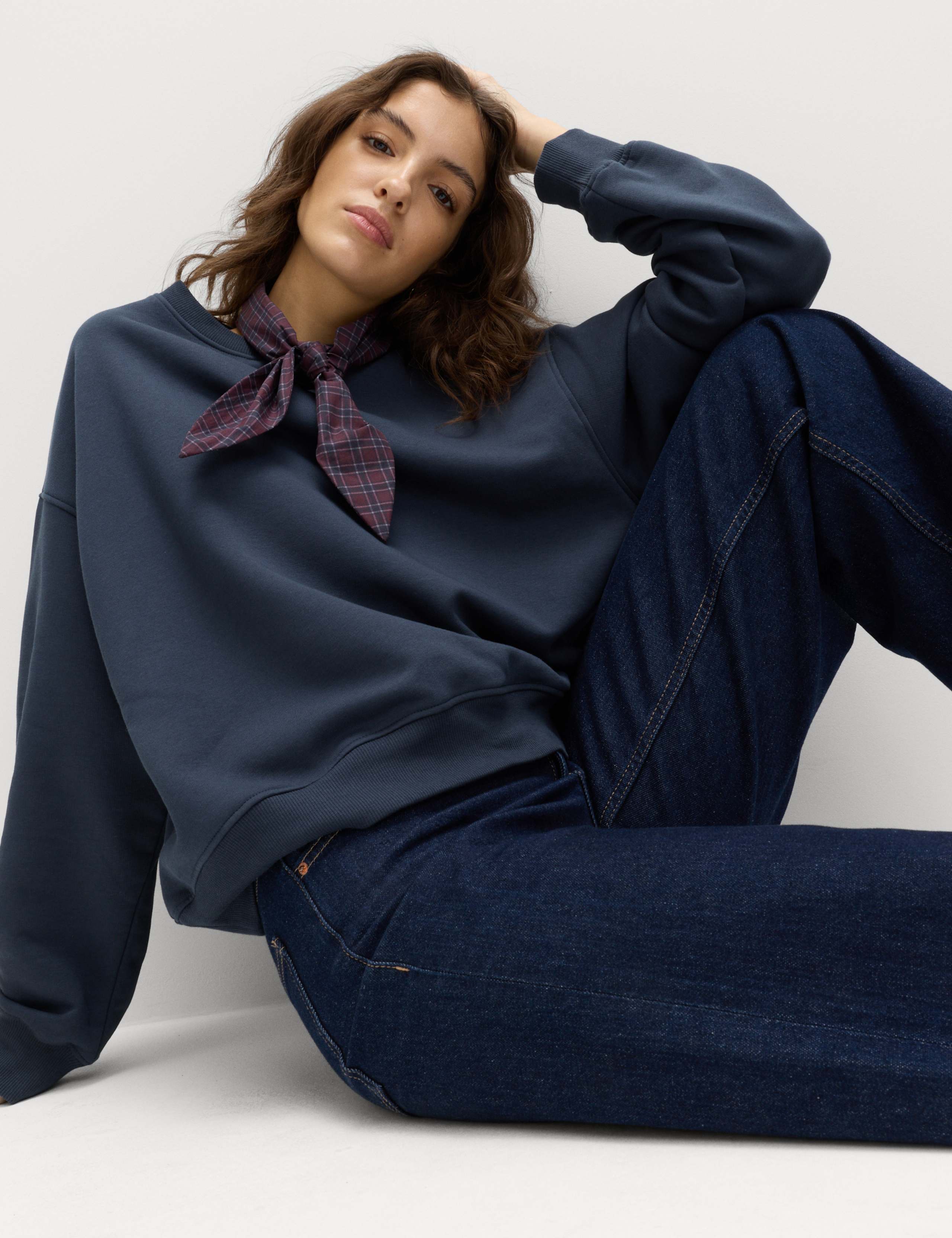 Cotton Blend Neck Scarf Sweatshirt 3 of 5