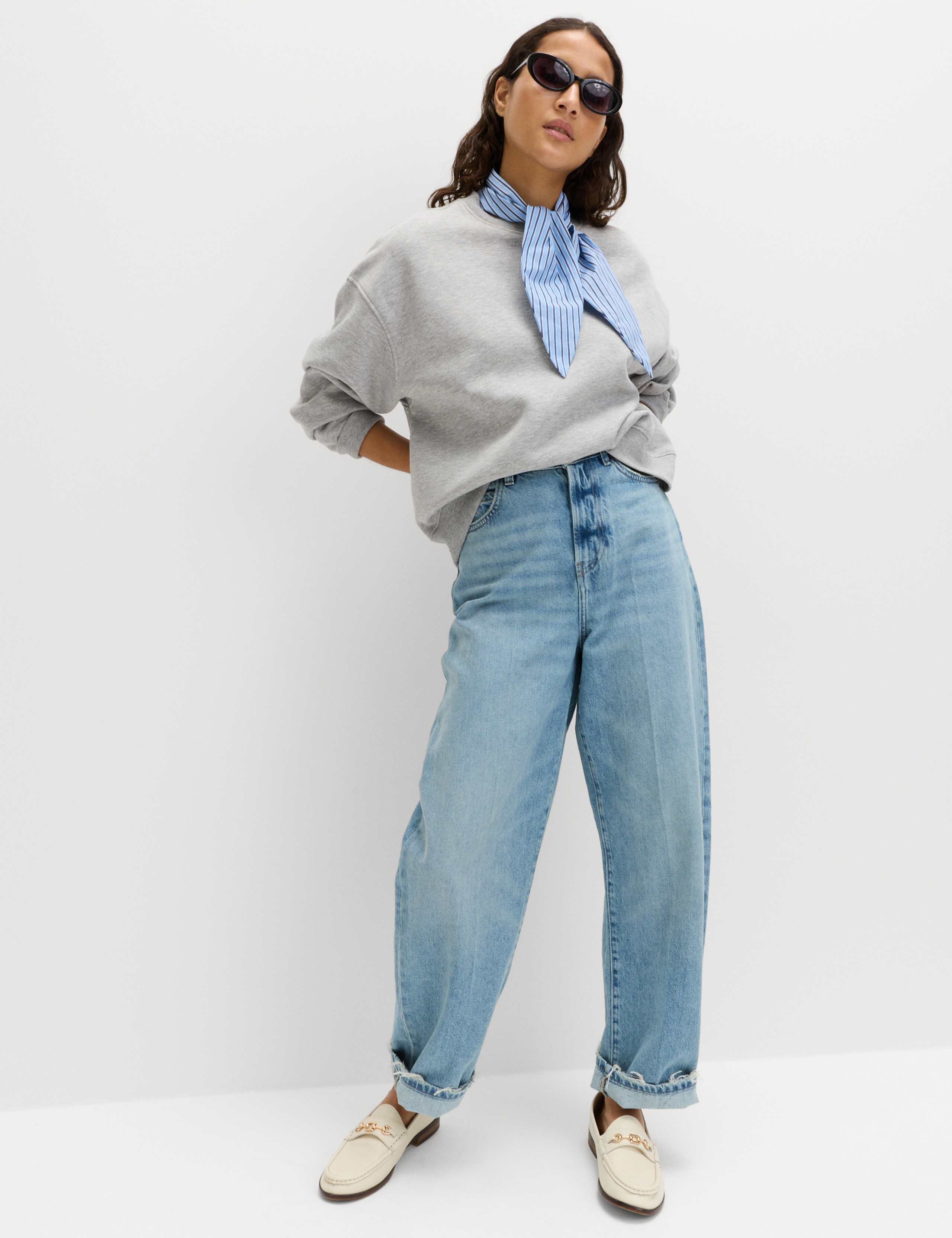 Cotton Blend Neck Scarf Sweatshirt 1 of 5