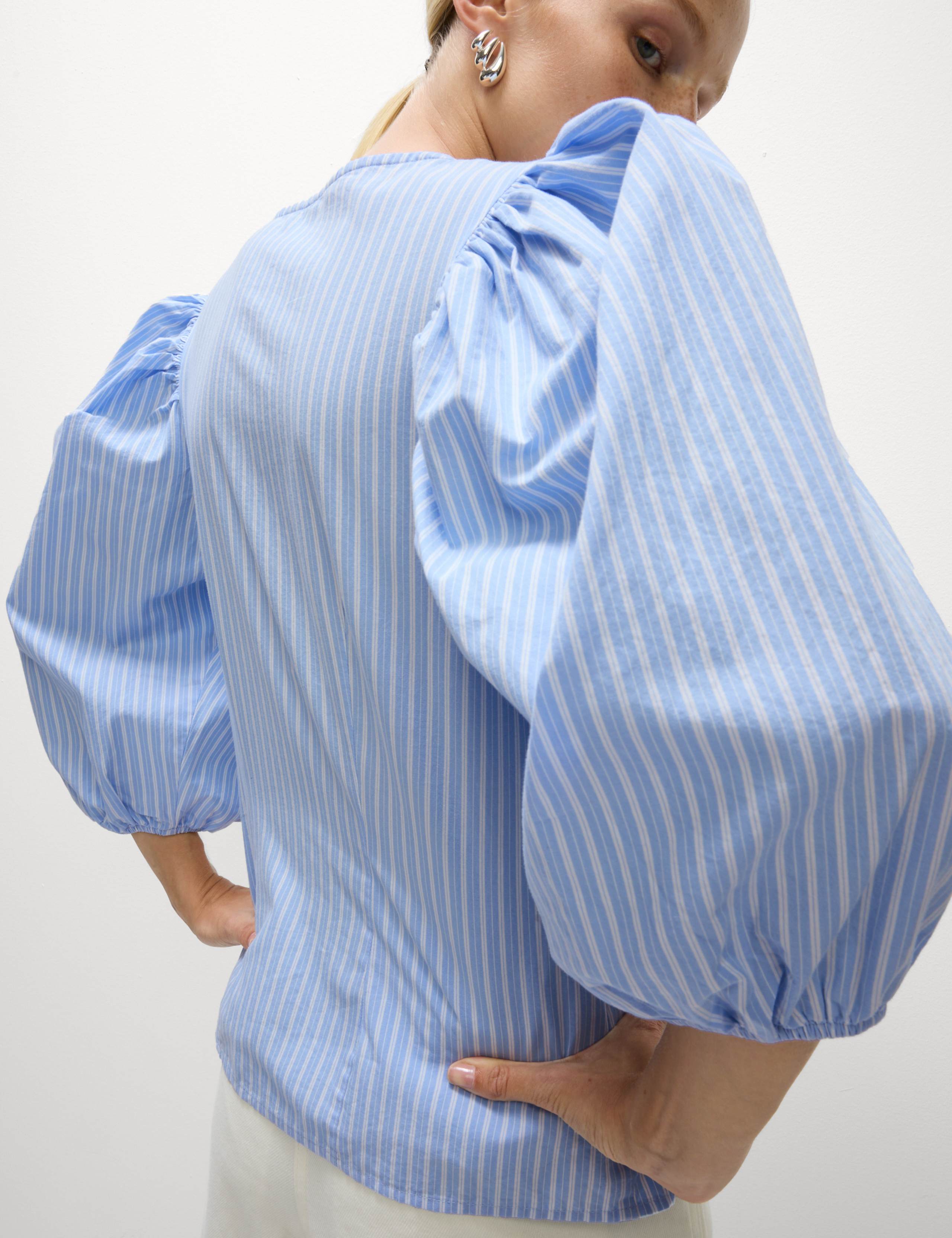 Pure Cotton Puff Sleeve Button Through Blouse 1 of 6