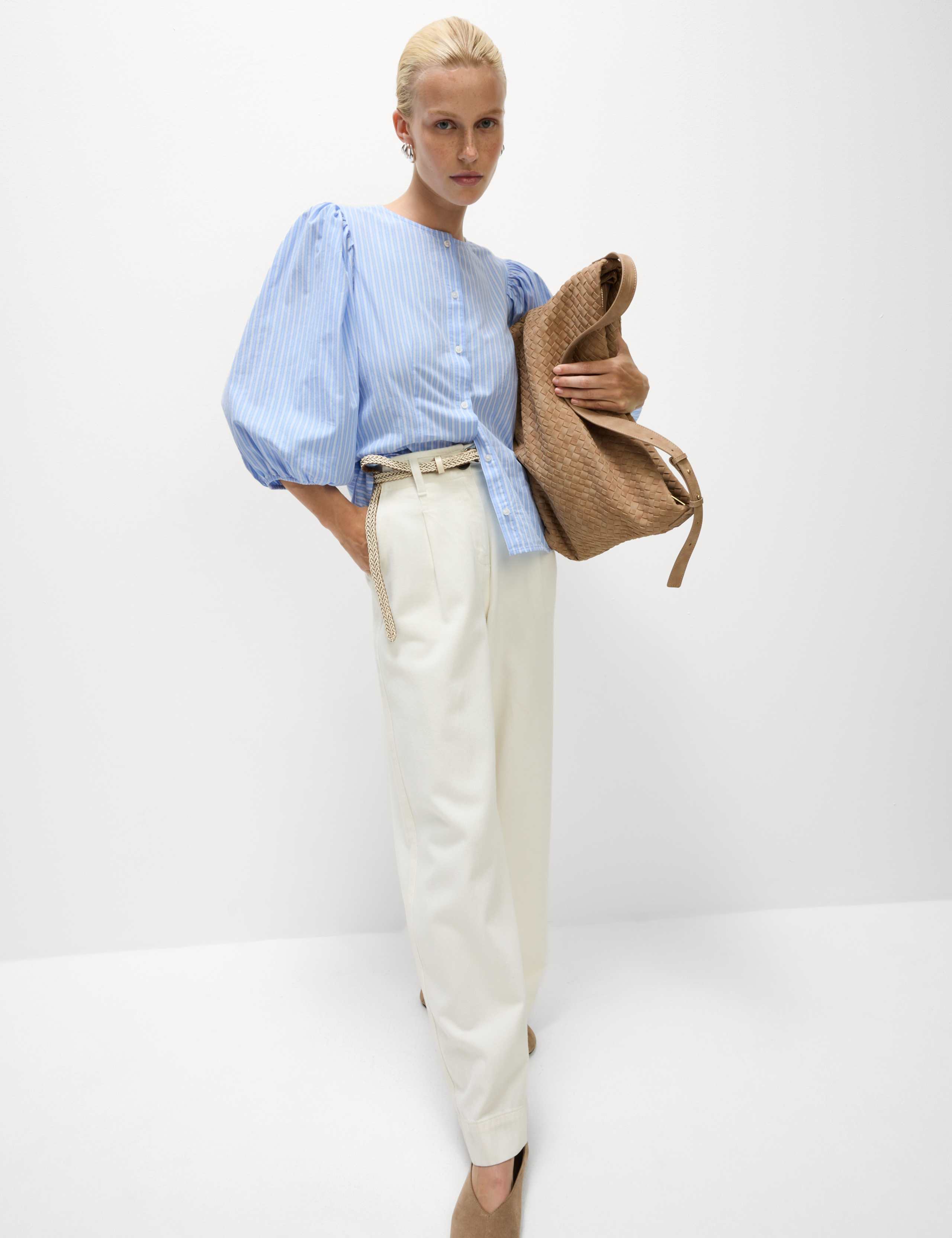 Pure Cotton Puff Sleeve Button Through Blouse 3 of 6