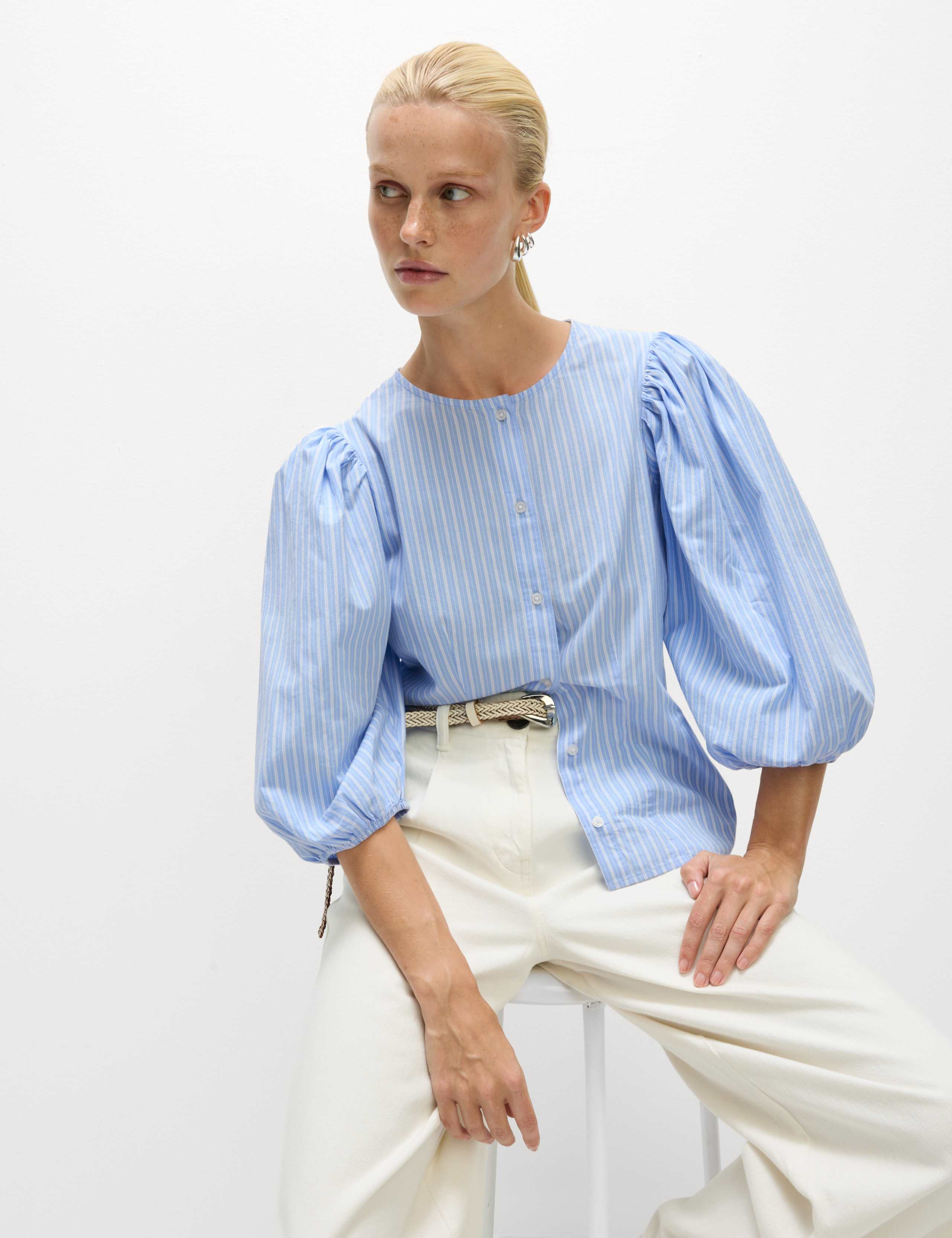 Pure Cotton Puff Sleeve Button Through Blouse 6 of 6