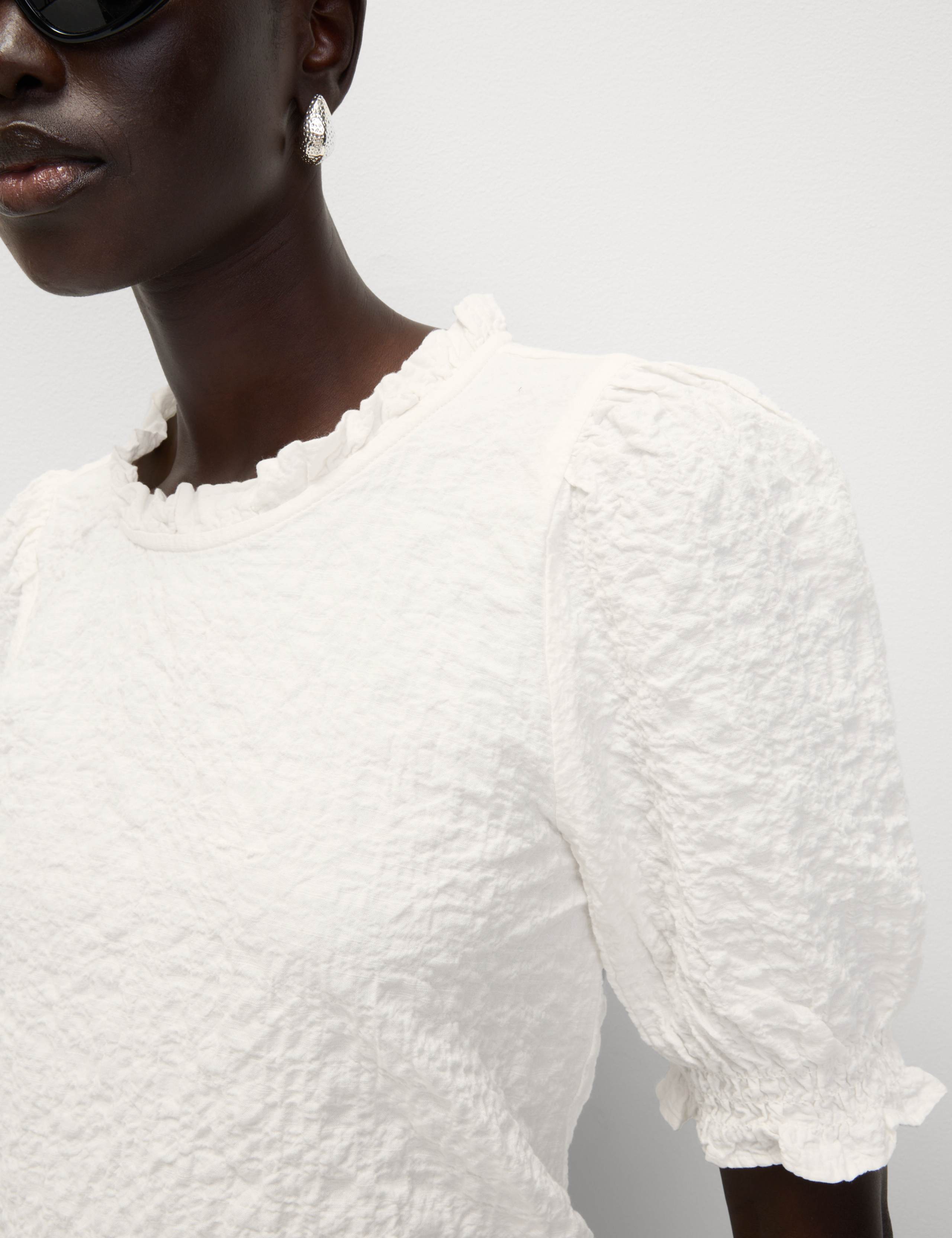 Cotton Rich Smocked Puff Sleeve Blouse 5 of 6