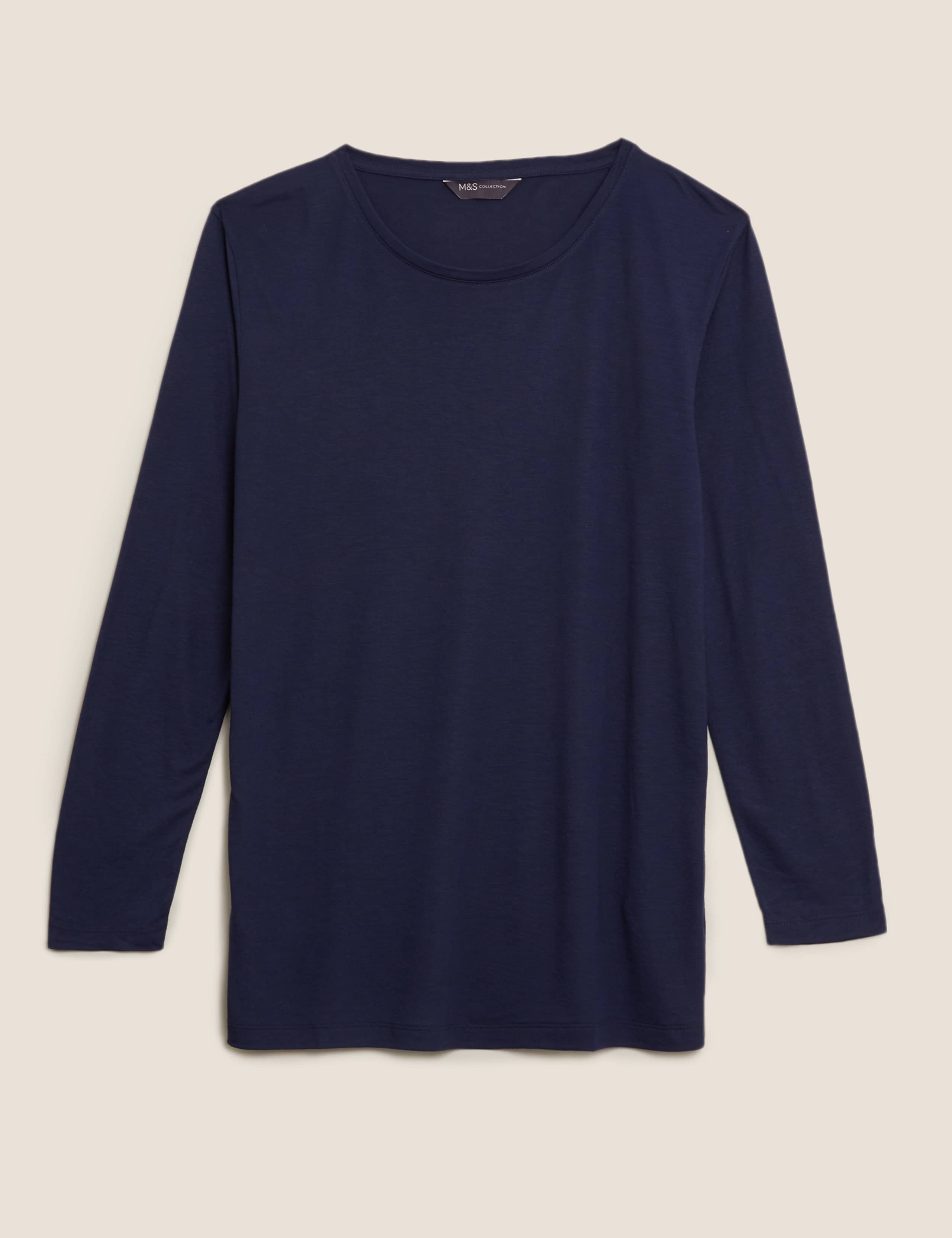 Crew Neck Relaxed Long Sleeve Longline Top 1 of 3