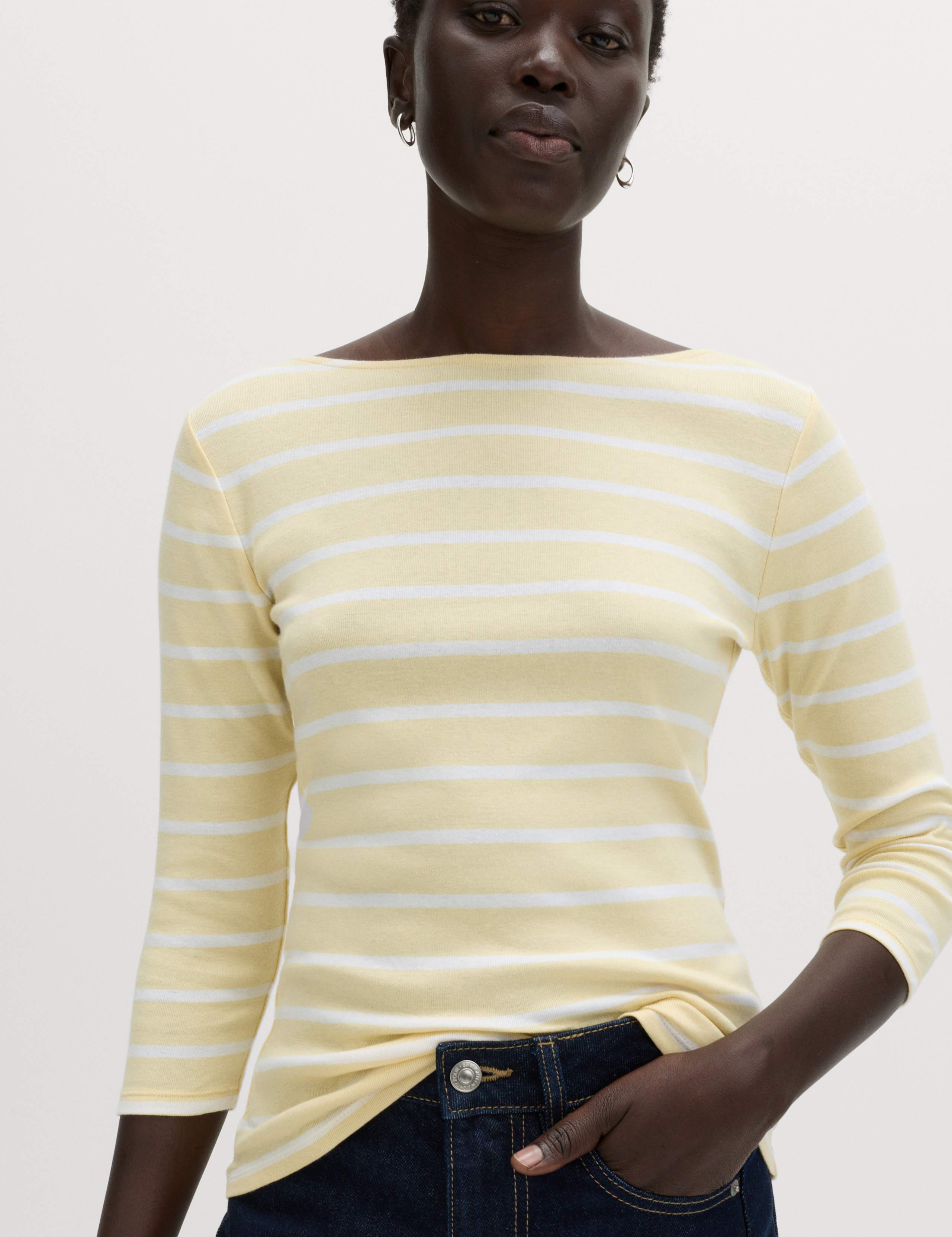 Pure Cotton Striped Slash Neck Slim Fit Top 1 of 5