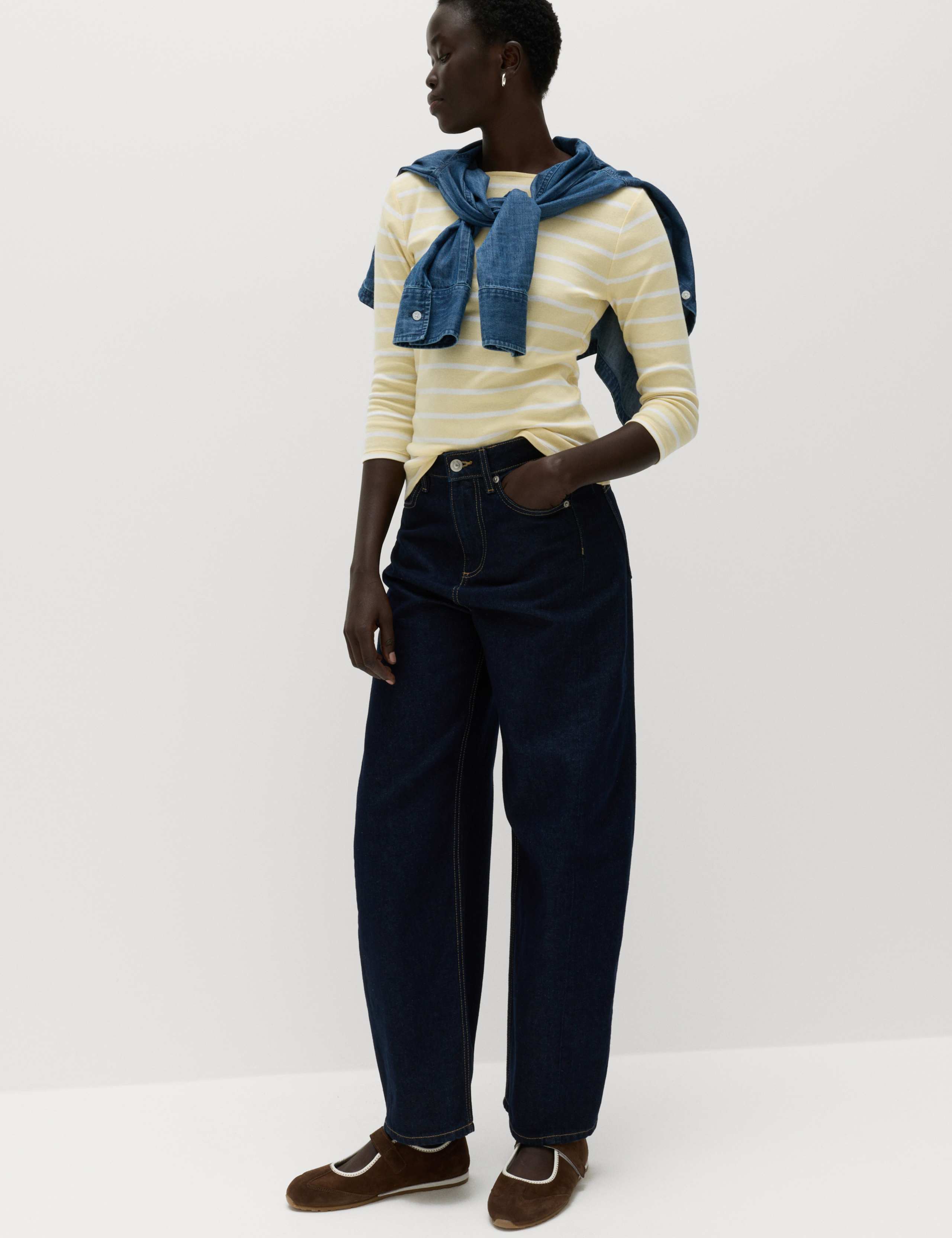 Pure Cotton Striped Slash Neck Slim Fit Top 3 of 5