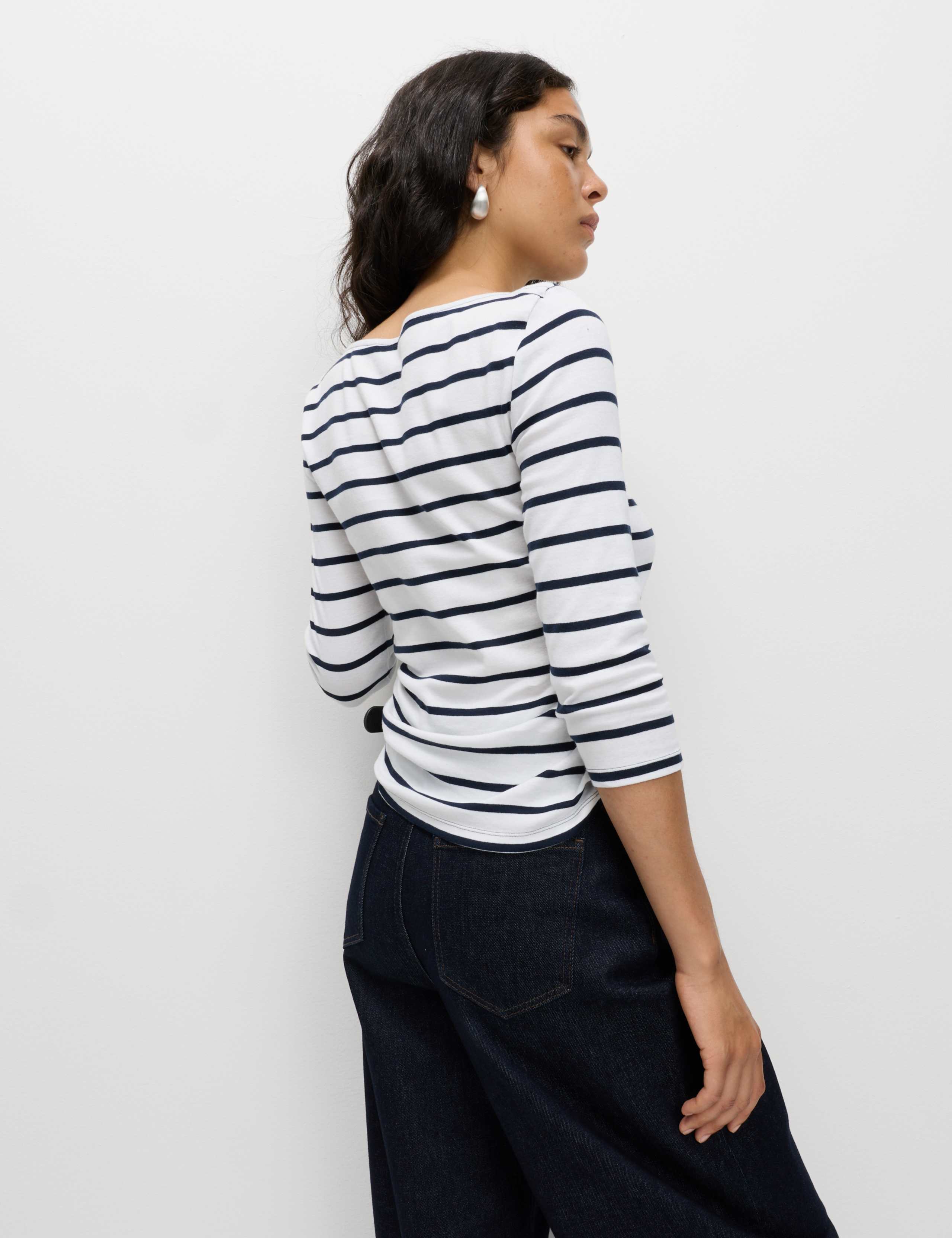 Pure Cotton Striped Slash Neck Slim Fit Top 4 of 5