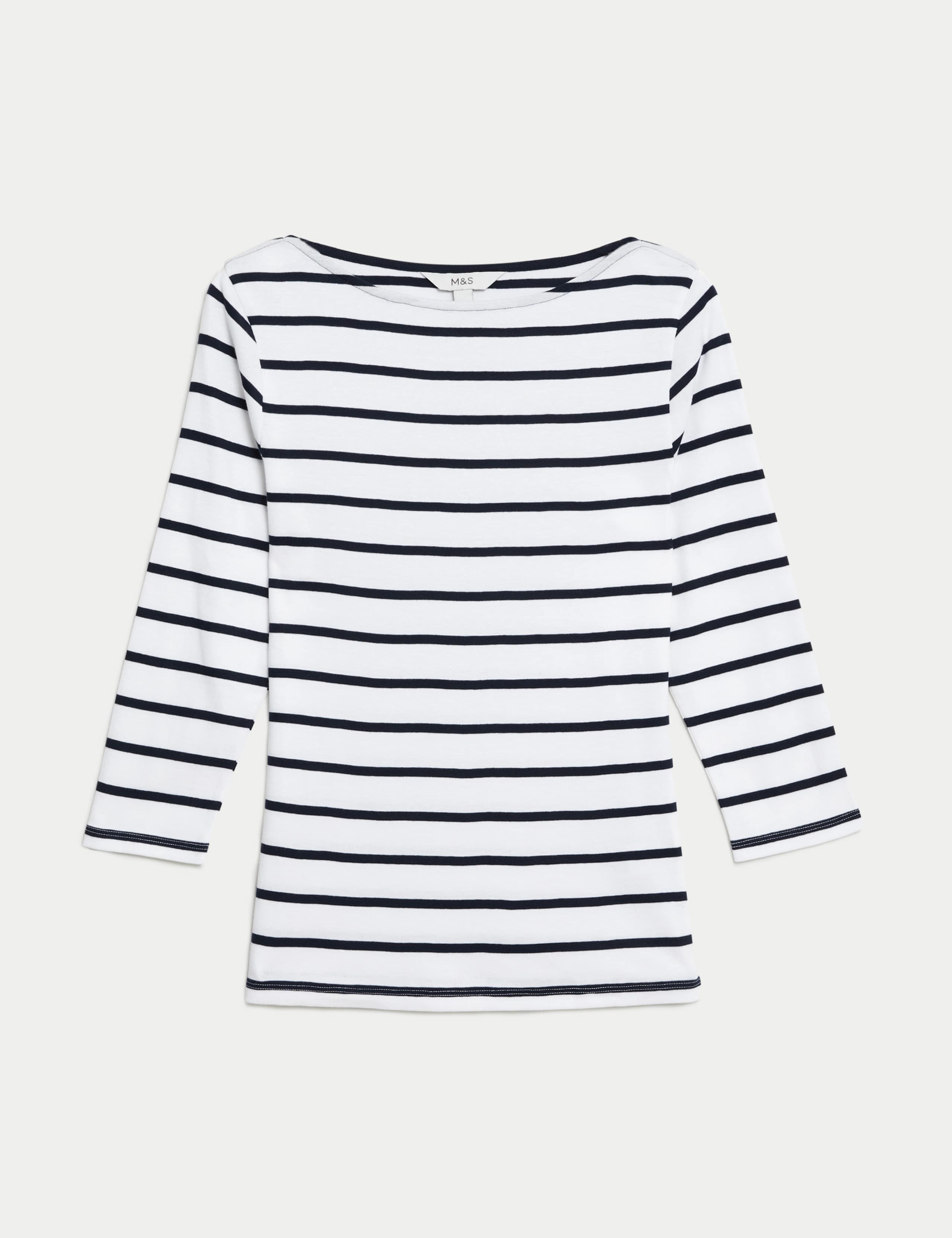 Pure Cotton Striped Slash Neck Slim Fit Top 2 of 5