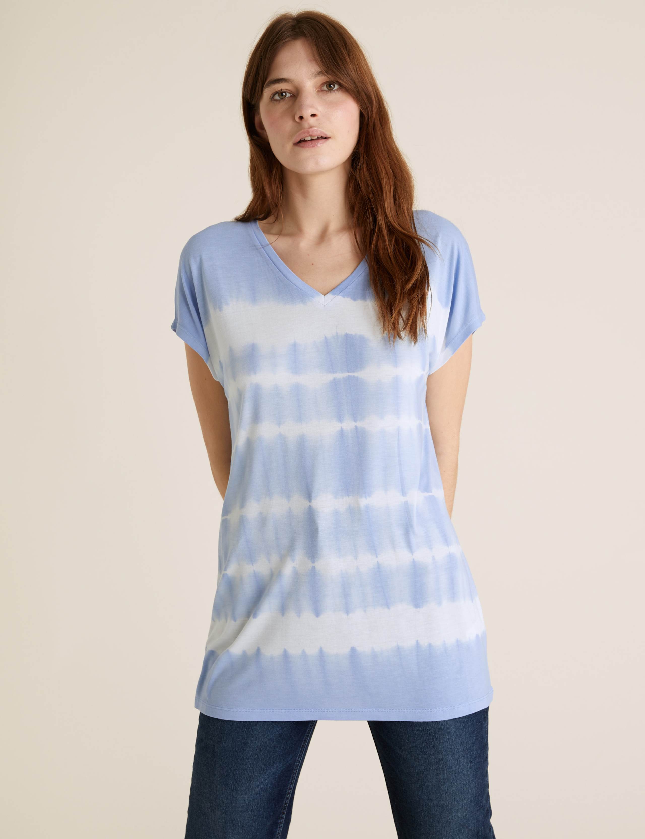 Tie-Dye V-Neck Relaxed Longline T-Shirt 1 of 4