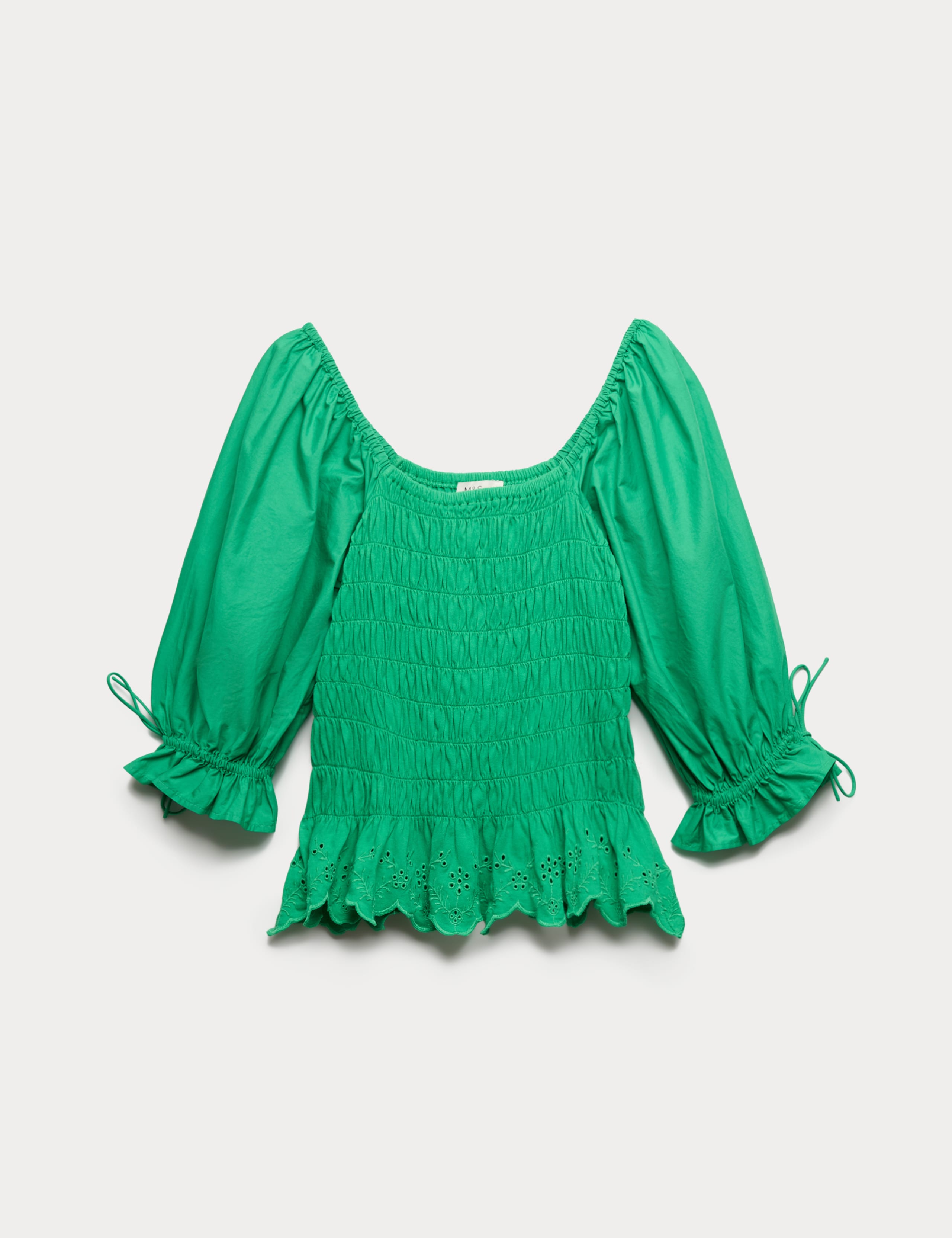 Pure Cotton Shirred Puff Sleeve Top 2 of 5